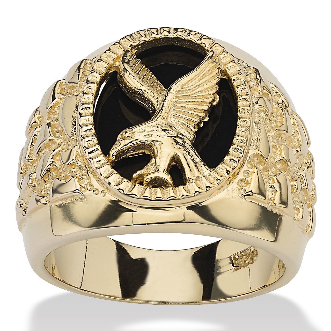 Men's Onyx 18k Gold over Sterling Silver Eagle Nugget-Style Ring