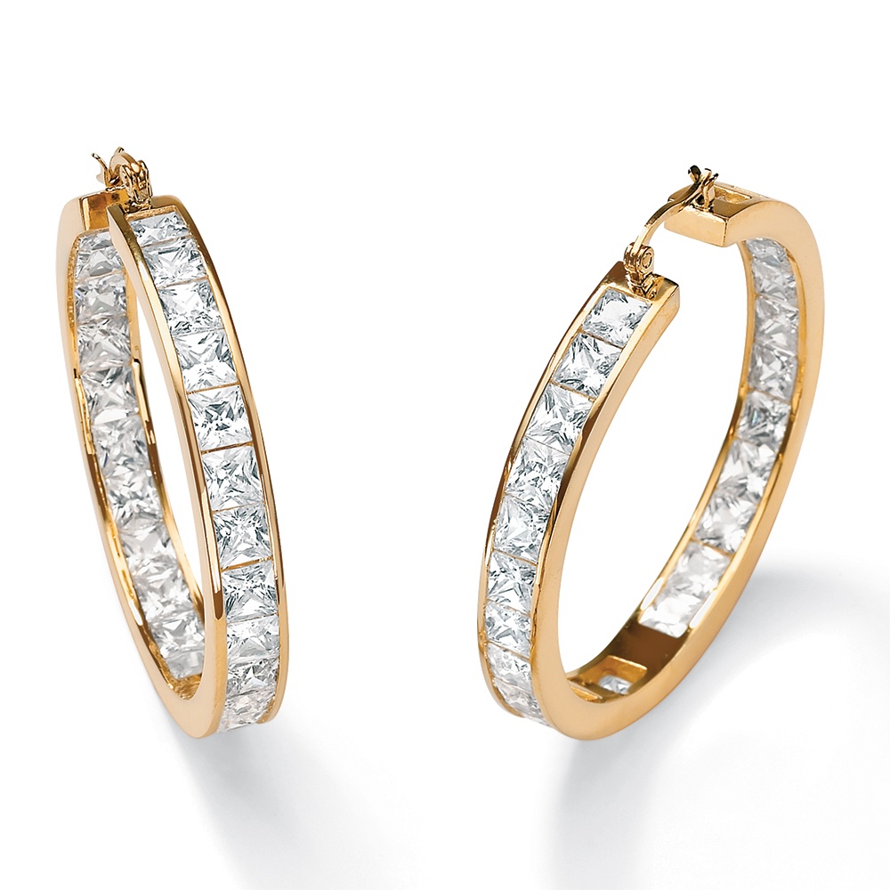 14k Gold-Plated DiamonUltra Cubic Zirconia Inside-Out Princess-Cut Hoop ...