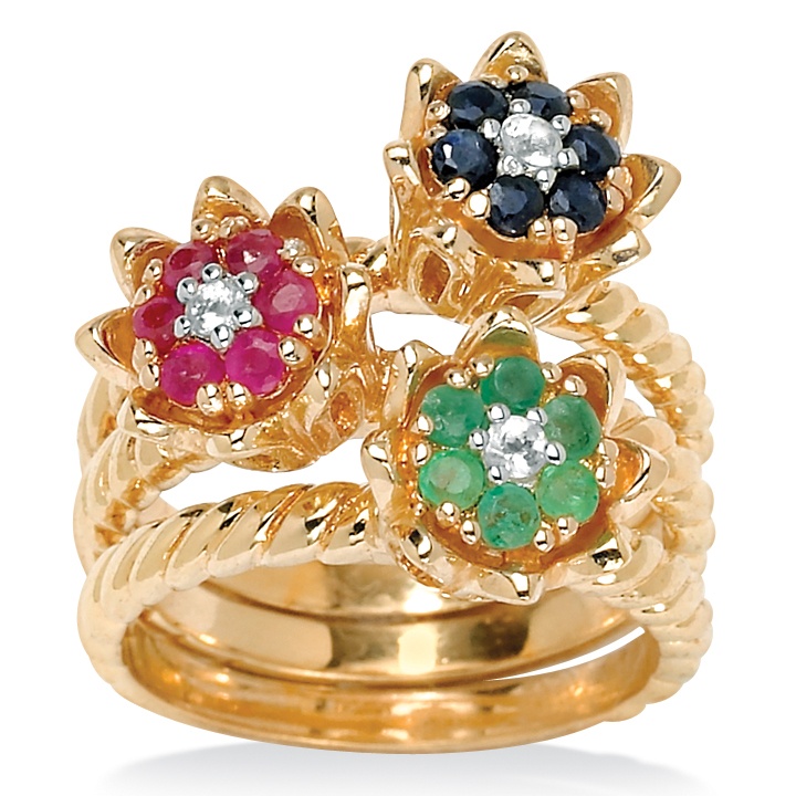 Set of 3 Gemstone Flower Stack Rings