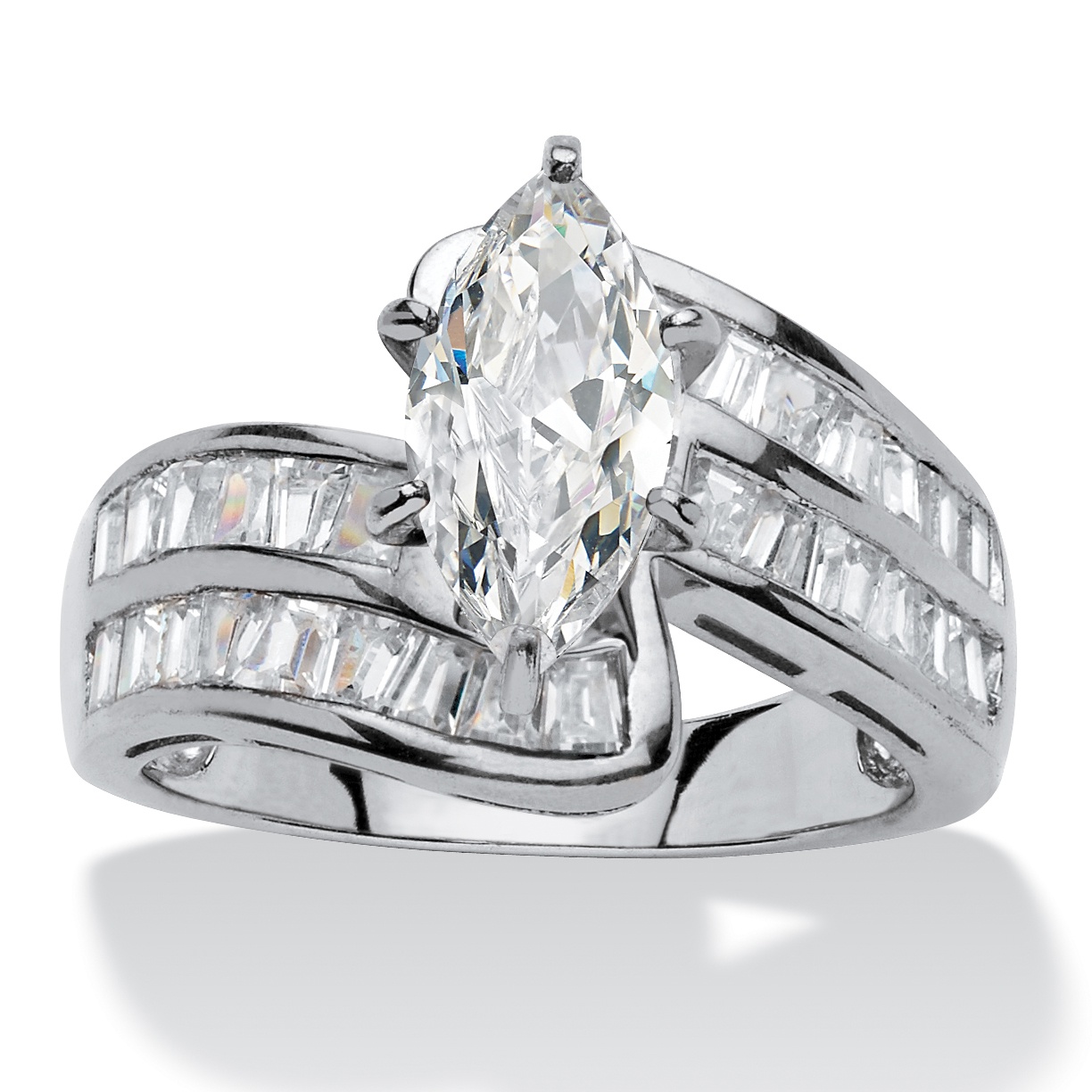 Platinum over Sterling Silver Marquise-Cut and Baguette DiamonUltra&trade; ...