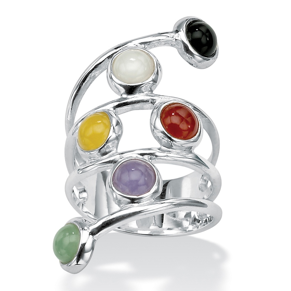 Multi-Colored Jade Sterling Silver Ring