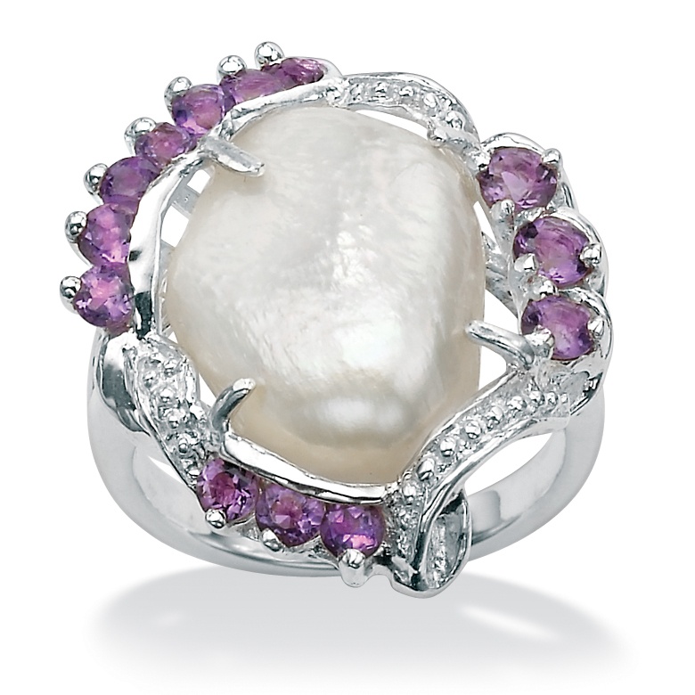 Freshwater Pearl & Amethyst Accent Silver Ring