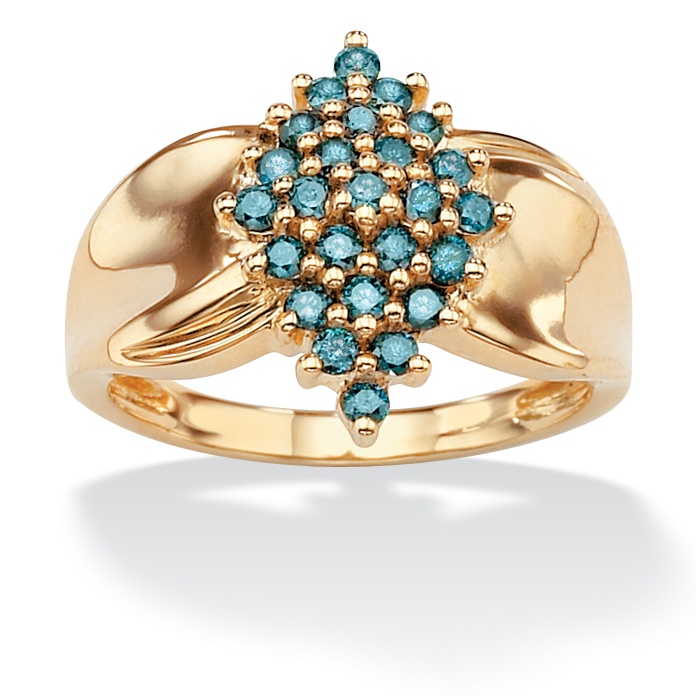 Blue Diamond 10k Gold Marquise-Shaped Cluster Ring