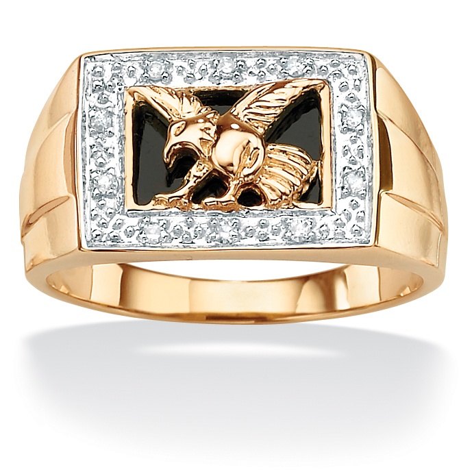 Men's Diamond & Onyx 10k Gold Eagle Ring