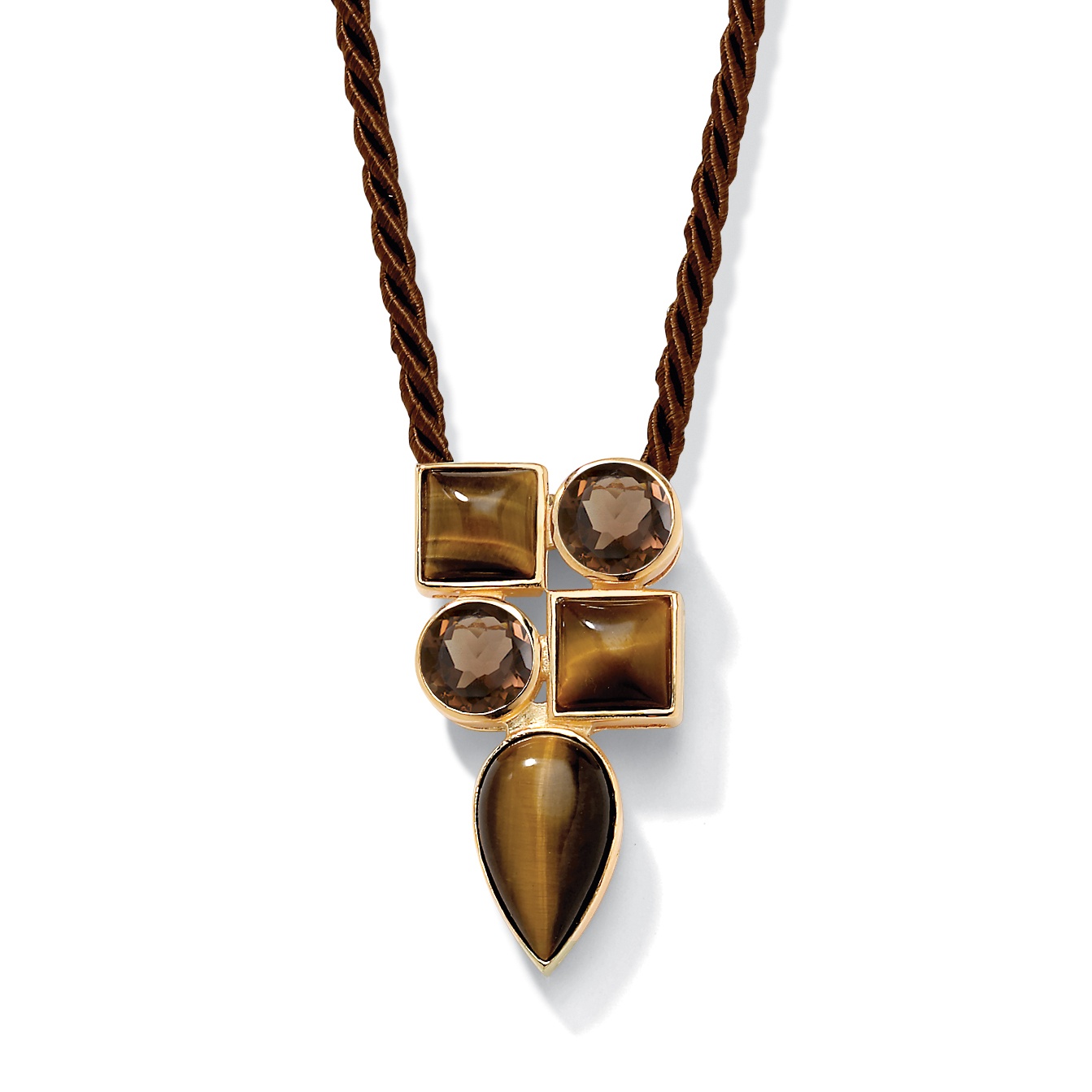 Smoky Quartz/Tiger's-Eye Pendant and Brown Satin Cord