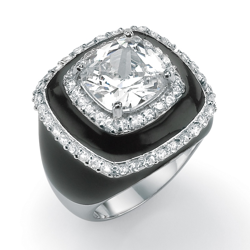 Sterling Silver Enamel DiamonUltra&trade; CZ Ring