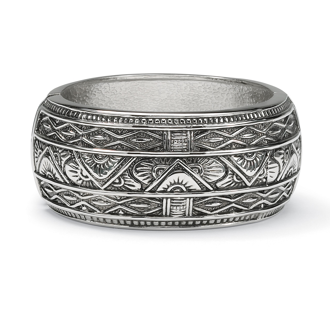 Antiqued Silvertone Hinged Bangle Bracelet