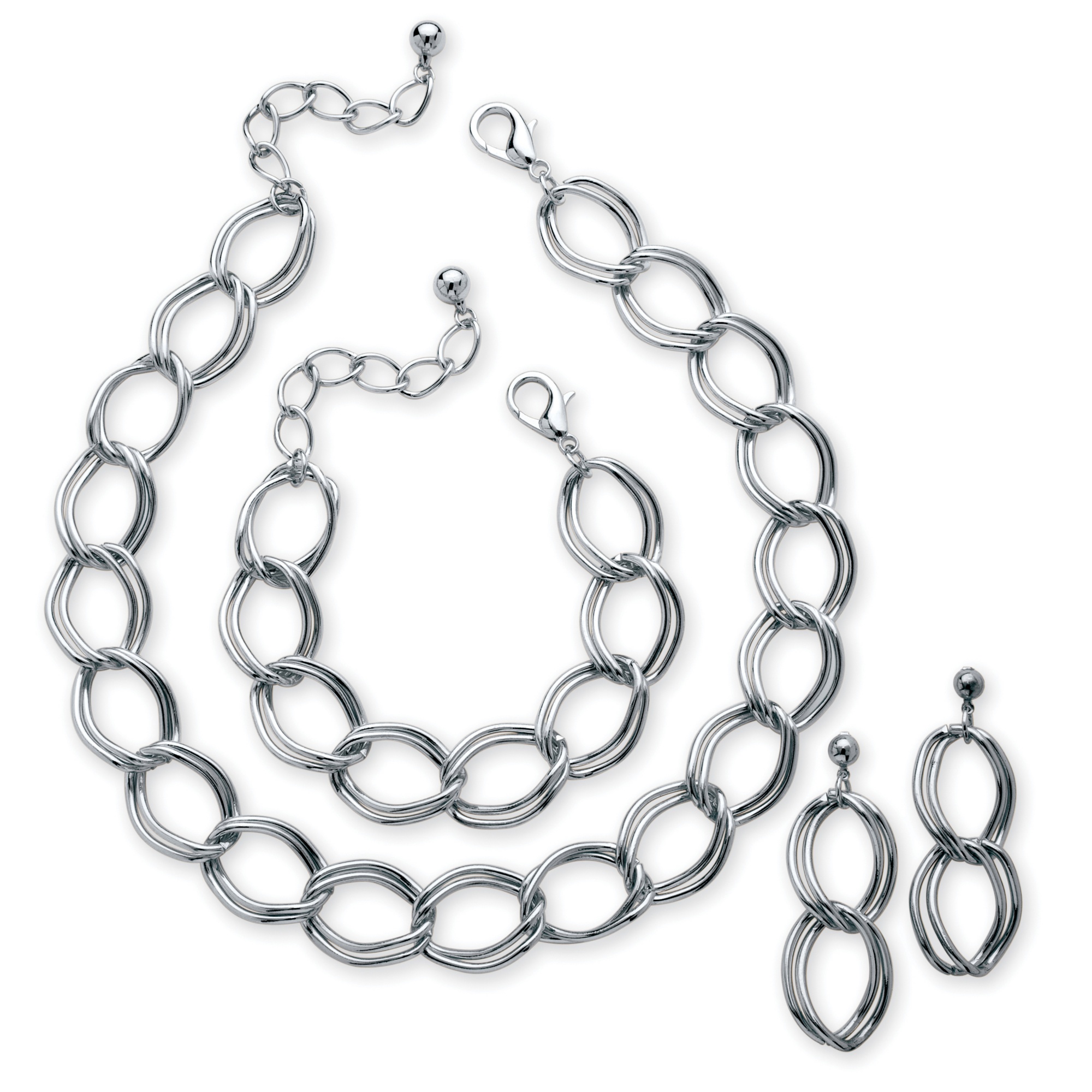 Double Curb-Link Jewelry Set Silvertone