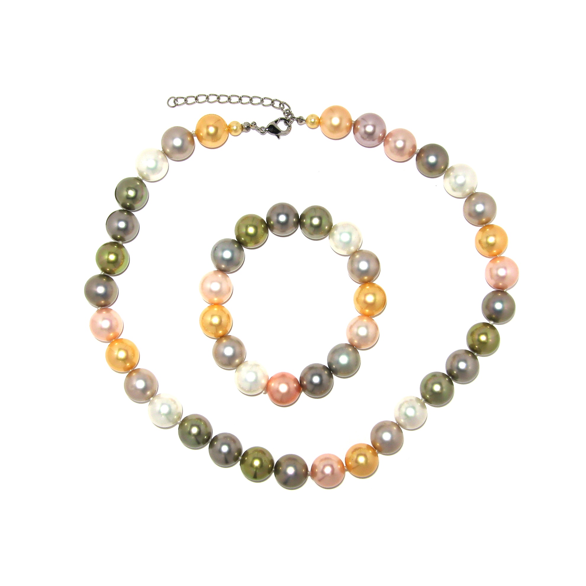 Multi-Colored Simulated Pearl Necklace and Bracelet Set
