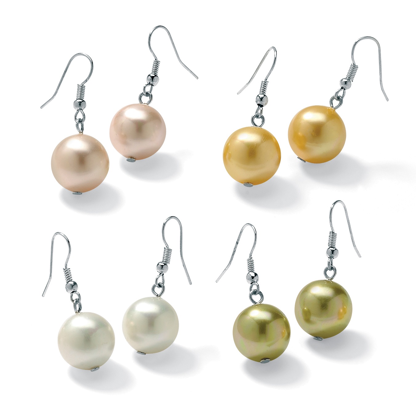 Silvertone Set of Four Pairs of Multi-Colored Cultured Freshwater Pearl ...