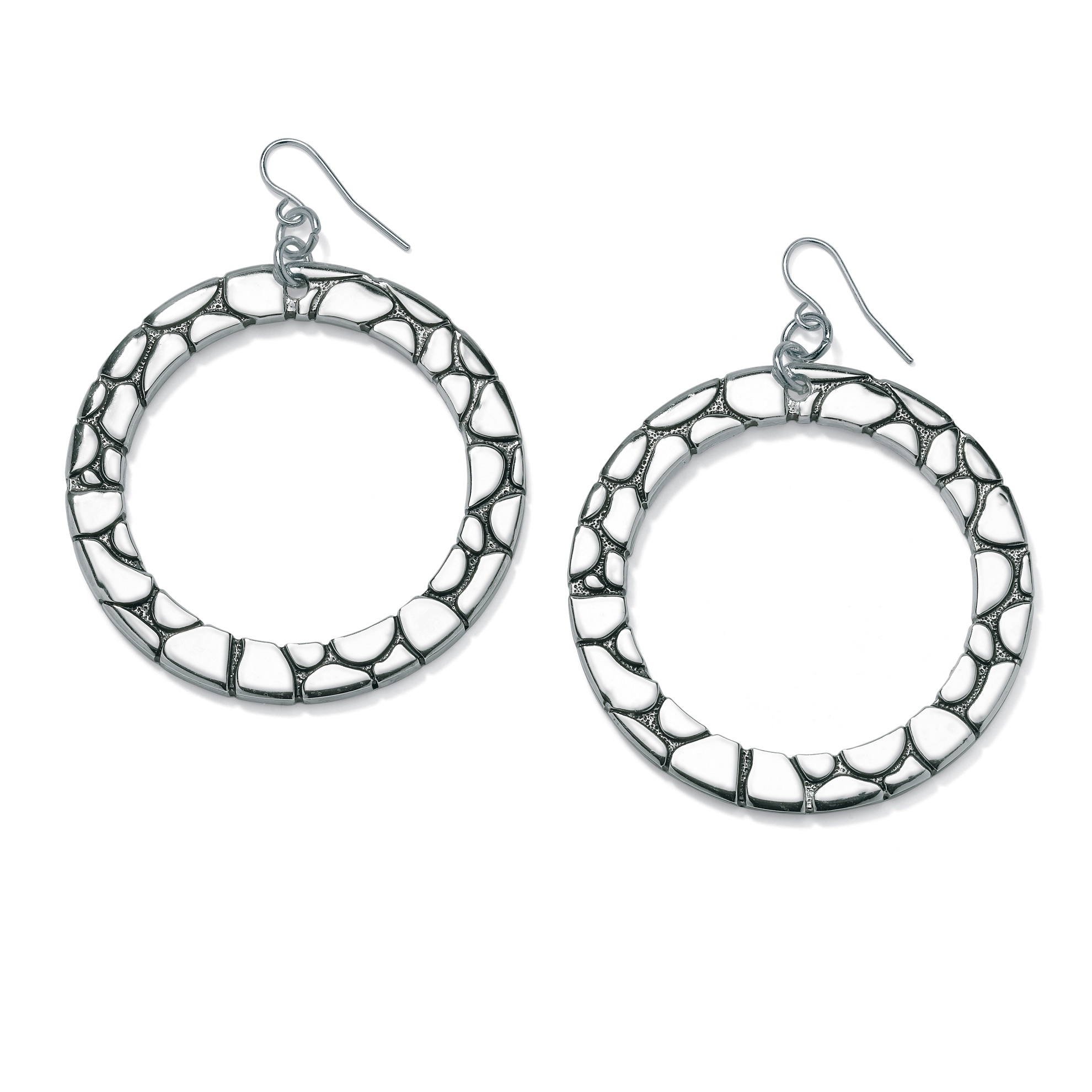 Silvertone Patterned Hoop Pierced Earrings