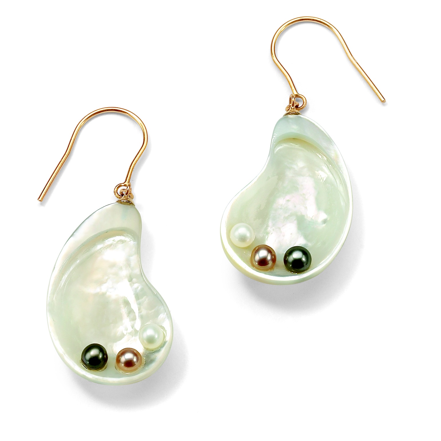 14K Gold Mother-of-Pearl and Cultured Freshwater Pearl Pierced Earrings