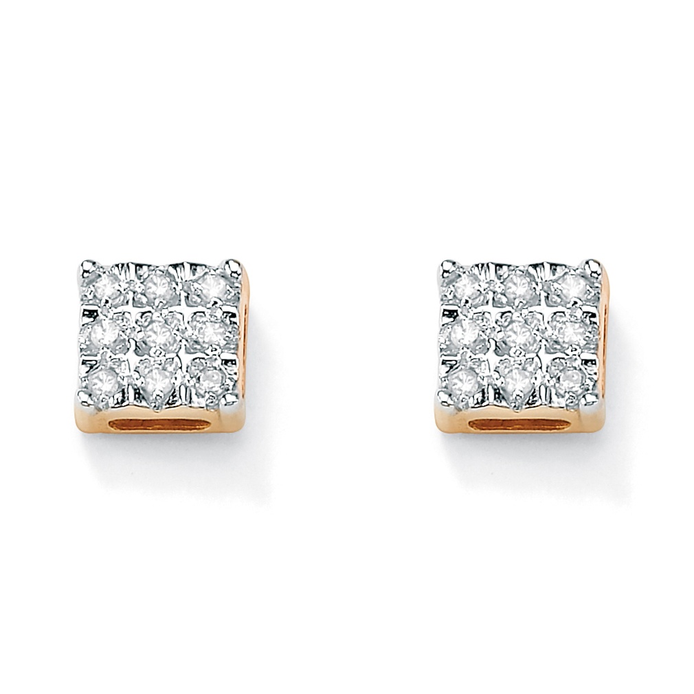 10k Gold Diamond Square-Shaped Pierced Earrings