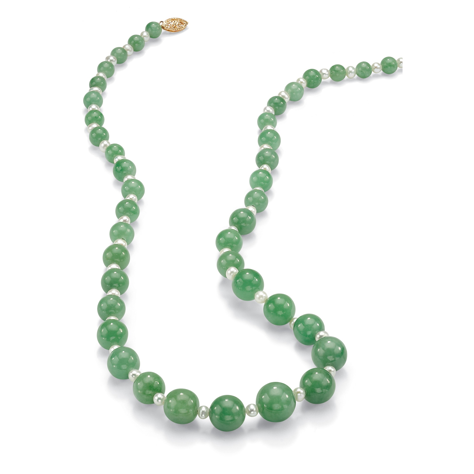 Green Jade 14k Gold Beaded Necklace 18"