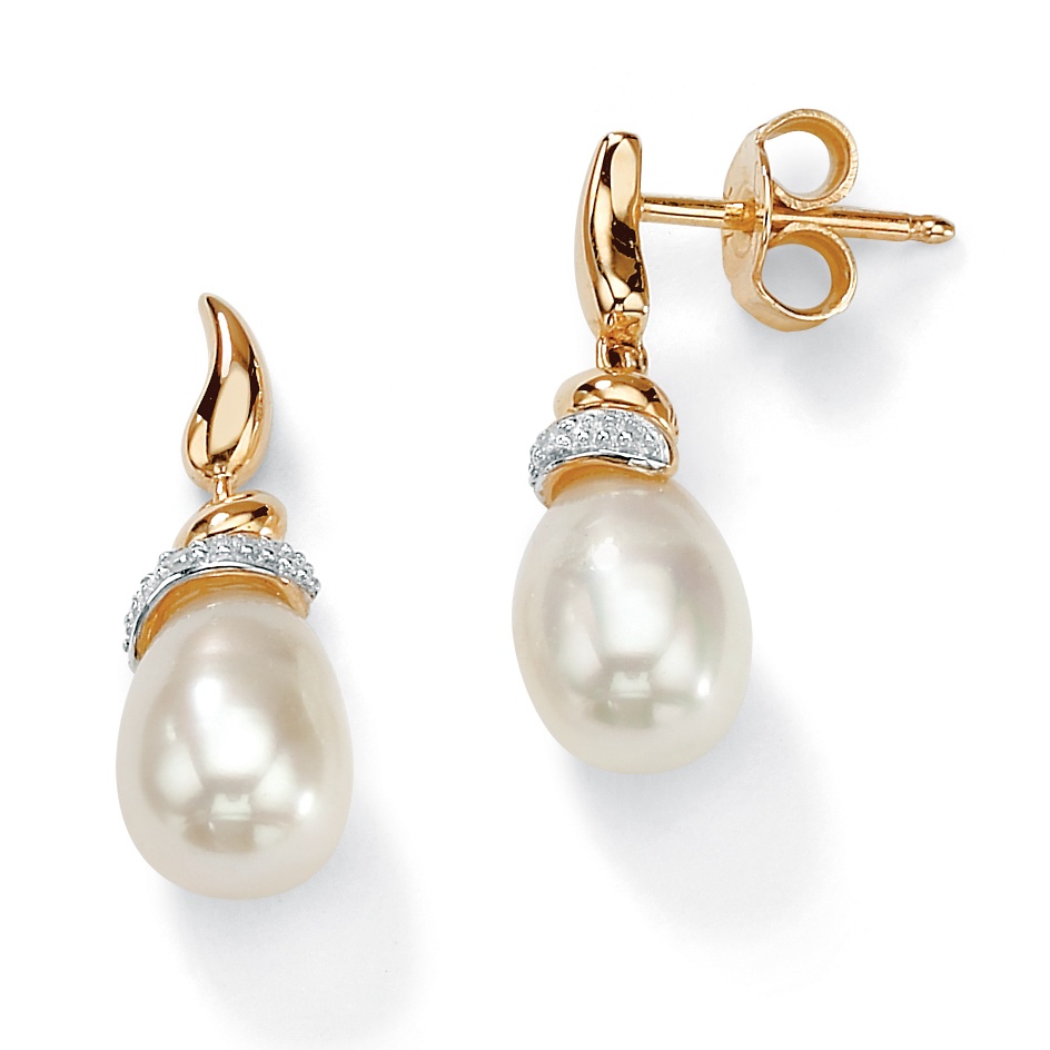 10K Gold Cultured Freshwater Pearl and Diamond Accent Pierced Earrings