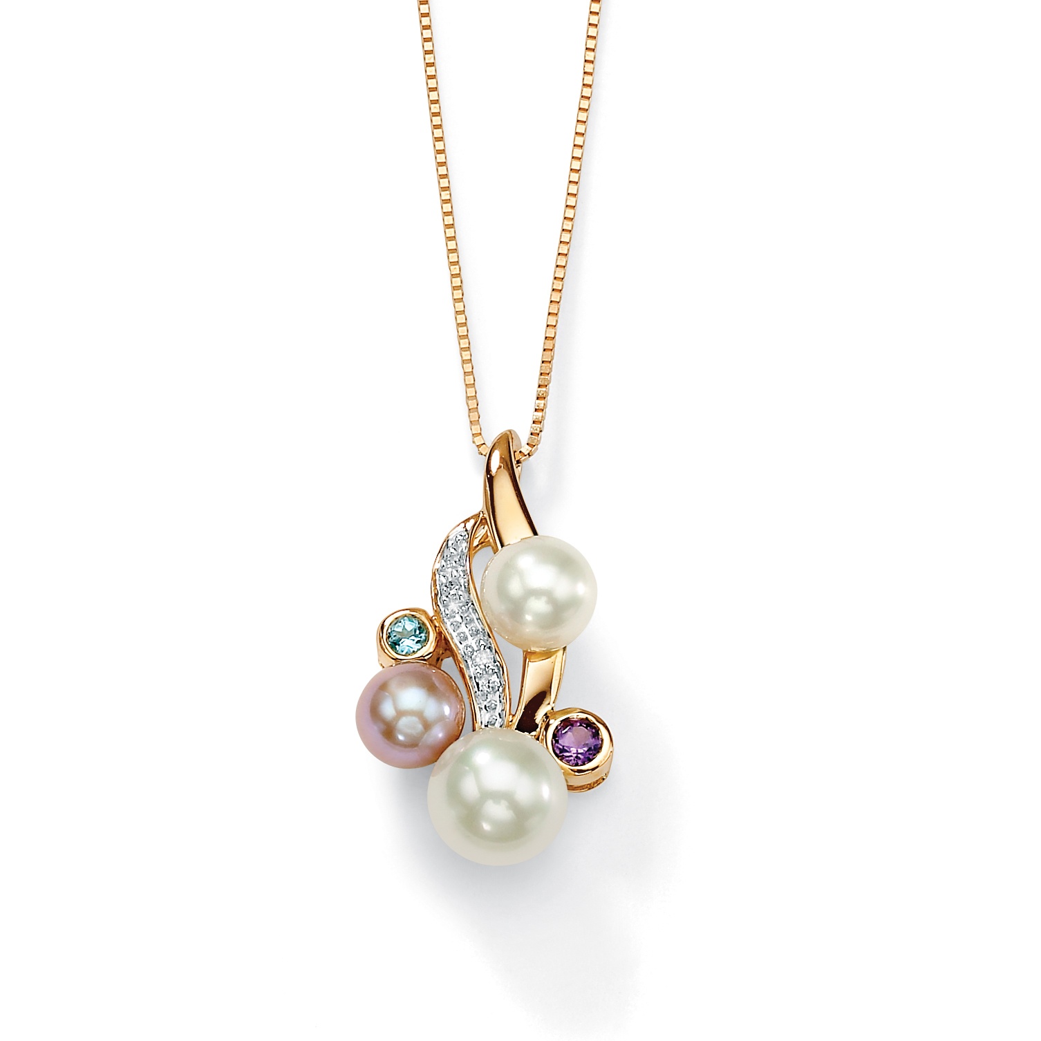 Pearl & Amethyst/Blue Topaz Accent 10k Gold Pendant