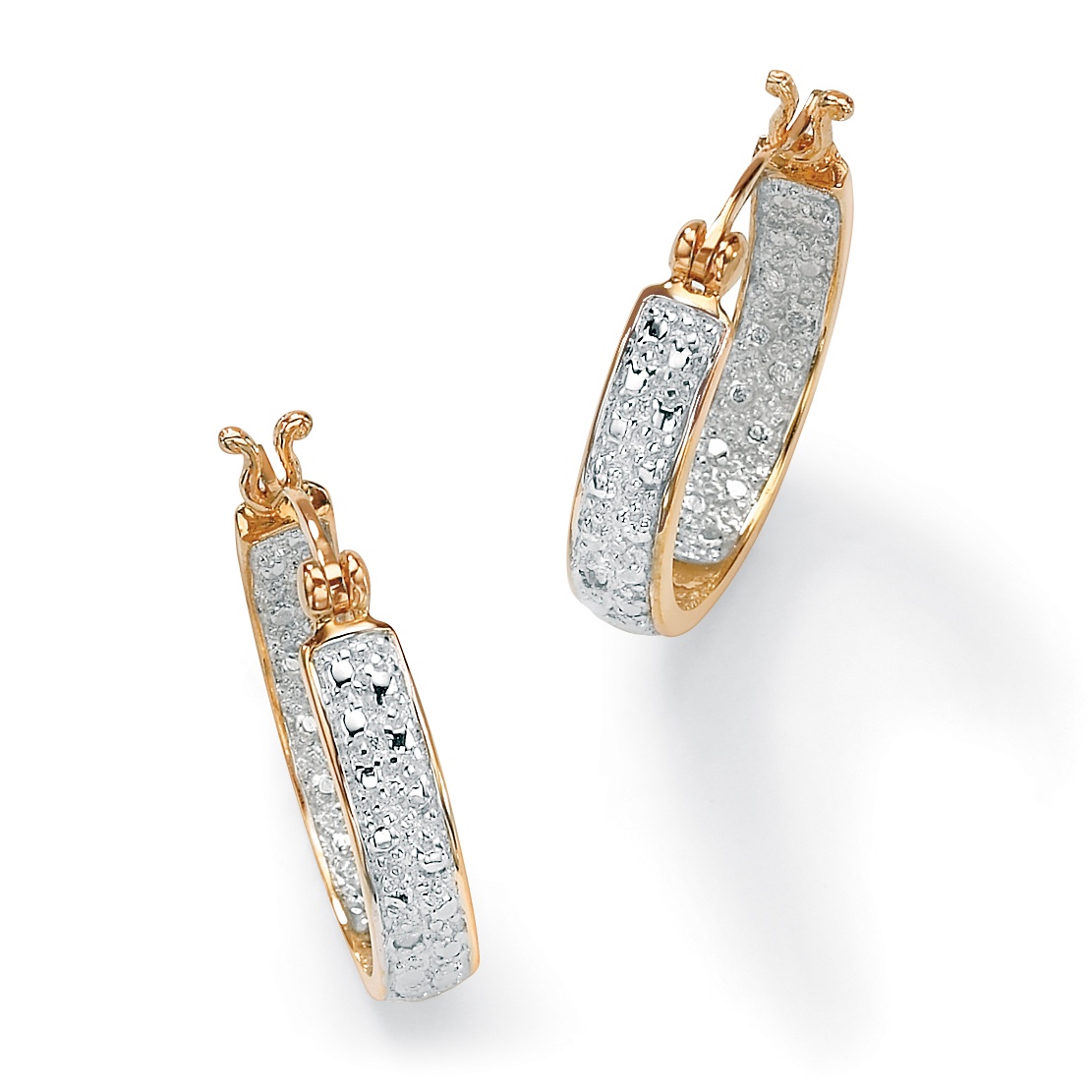 Gold Over Silver Diamond Inside-Out Hoop Pierced Earrings