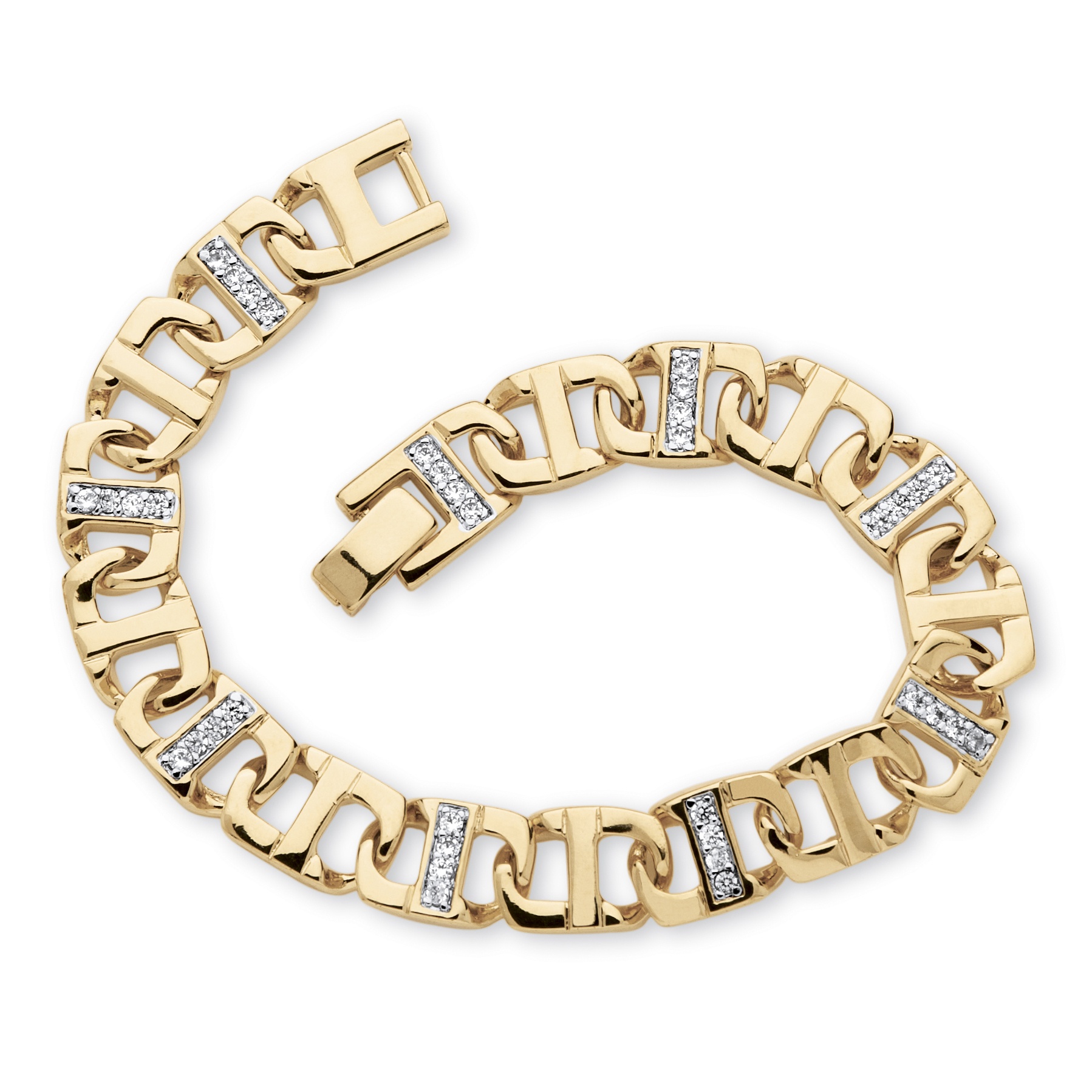Men's DiamonUltra&trade; CZ 14k Gold-Layered Mariner-Link Bracelet 8"