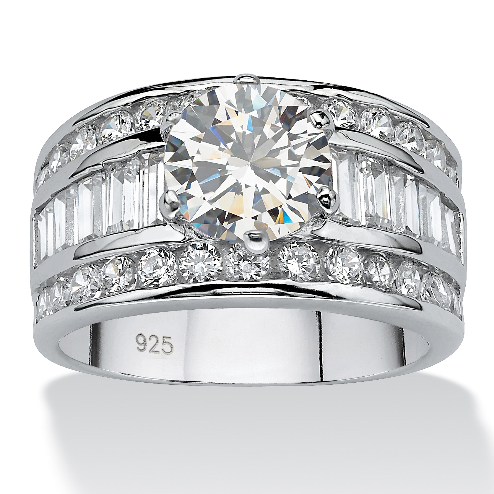 Platinum over Sterling Silver Round and Baguette Channel-Set ...