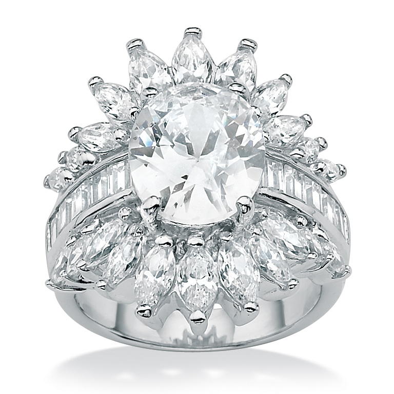 DiamonUltra™ CZ Sterling Silver Starburst Ring, Sizes 7-12