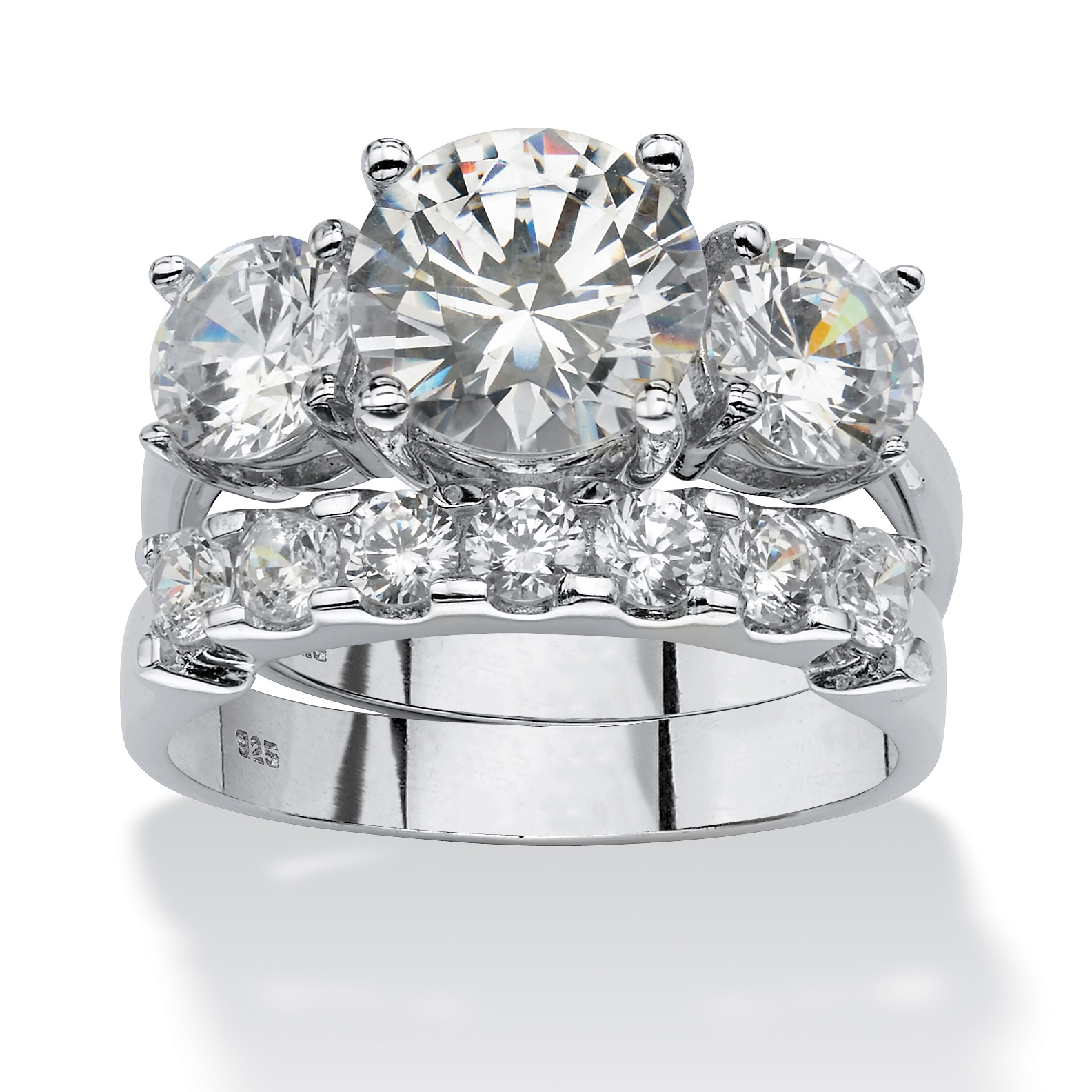 5.50 TCW Round Cubic Zirconia Platinum Over Sterling Silver 2-Piece Bridal Engagement Wedding Set