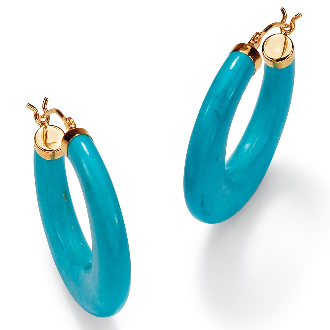 14k Gold Viennese Turquoise Hoop Pierced Earrings