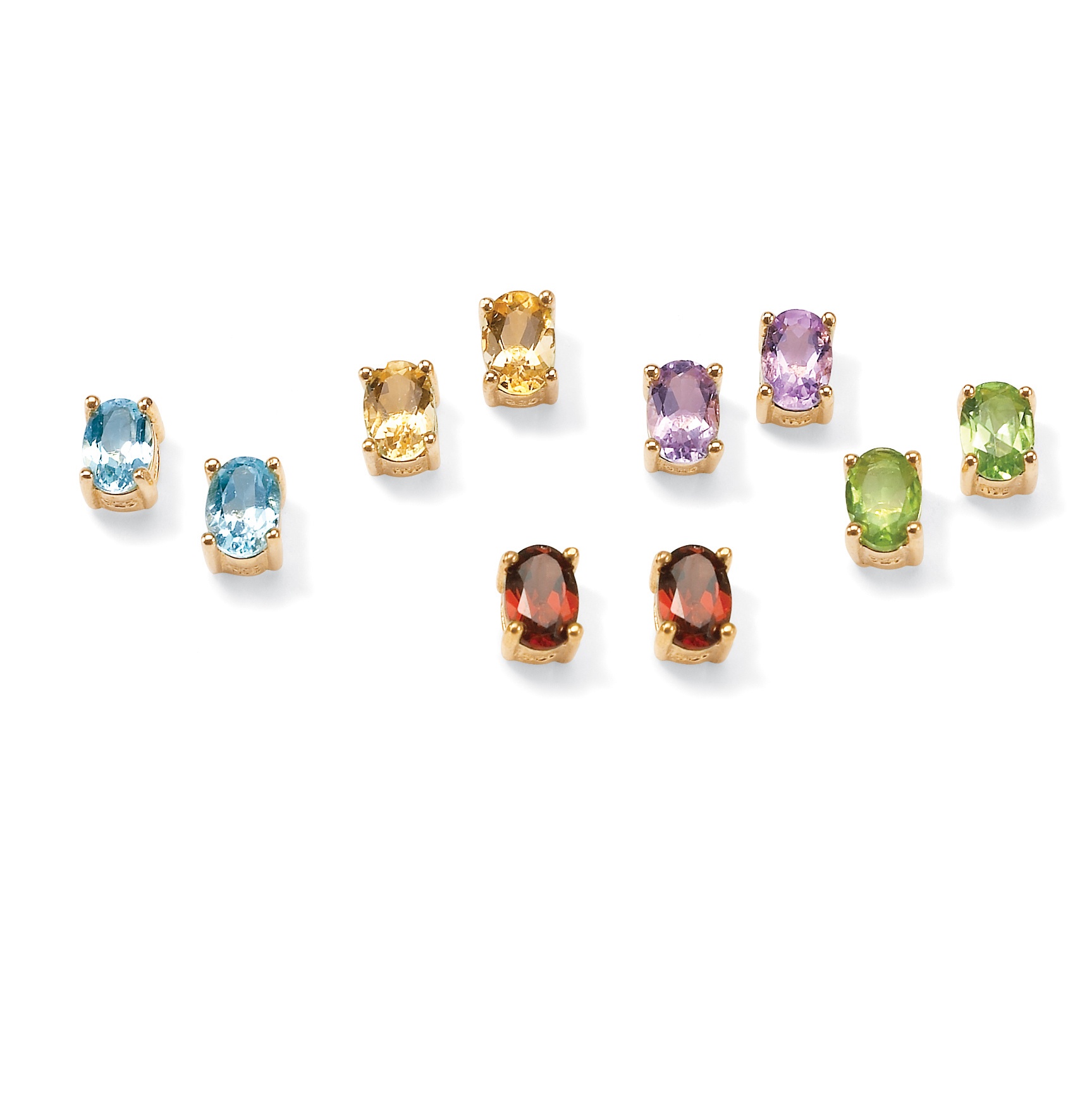 Gold Over Silver Stones Genuine Gemstone Other Pierced Earring Set of 5 Pairs