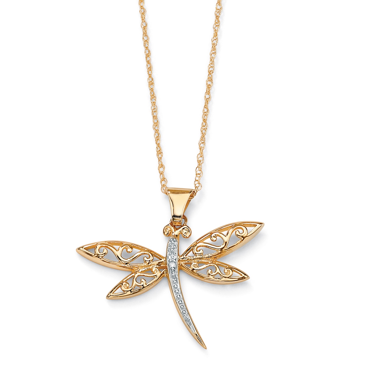10k Gold Diamond Accent Dragonfly Pendant