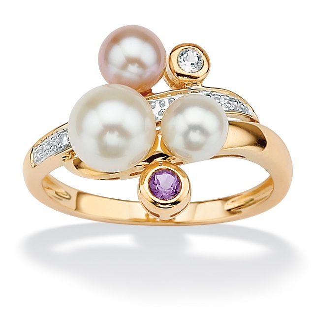 Freshwater Pearl & Diamond Accent 10k Gold Ring
