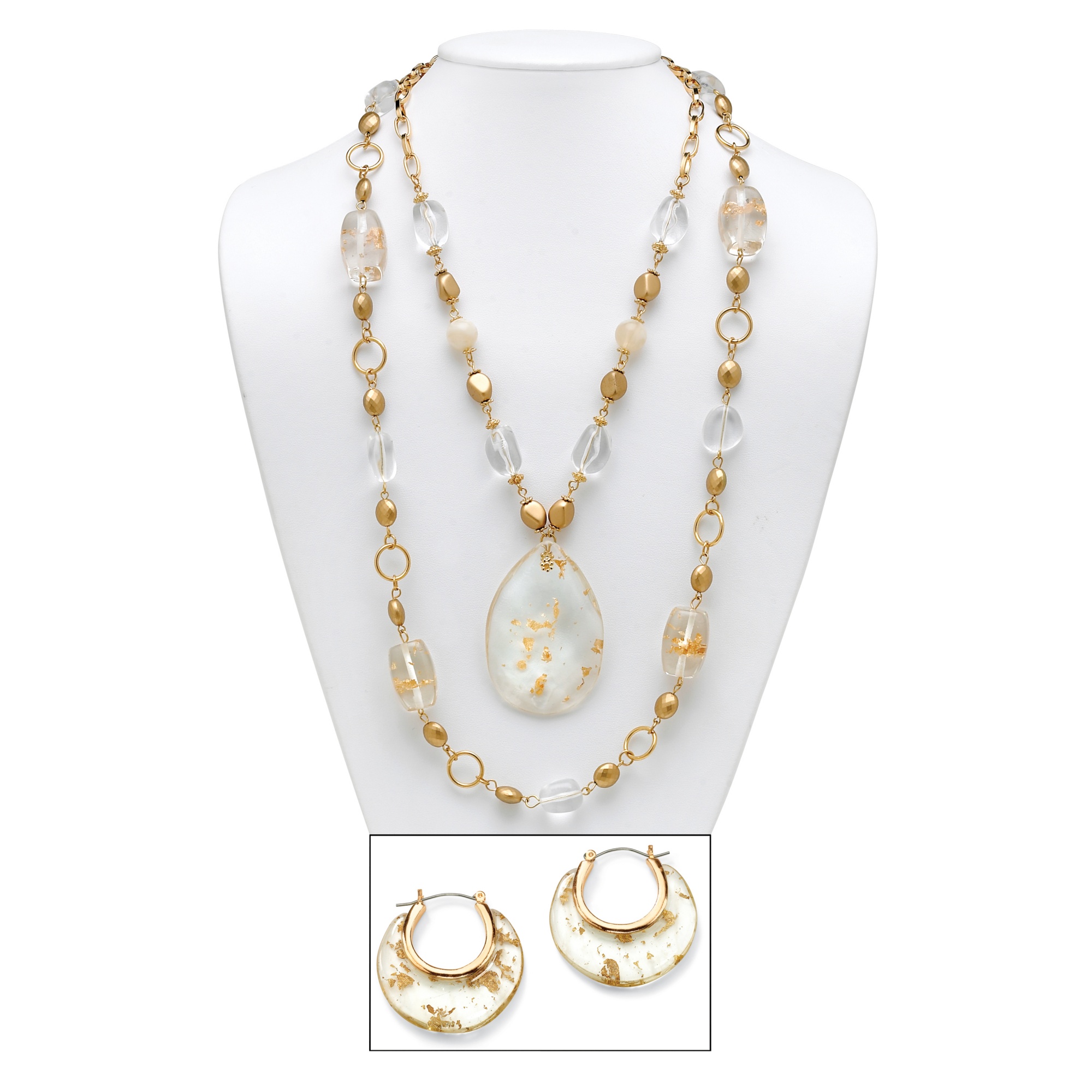 Lucite Necklaces and Earring Set Goldtone
