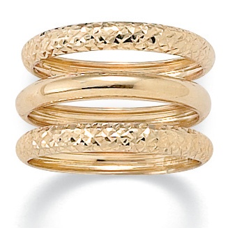 Set of Three Diamond-Cut and Polished Bands 10k Gold