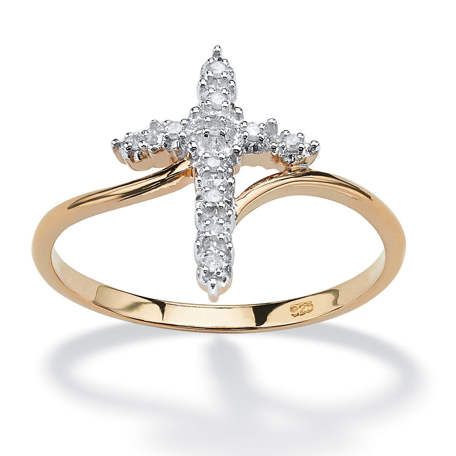18k Gold Over Silver Diamond Accent Cross Women's Ring