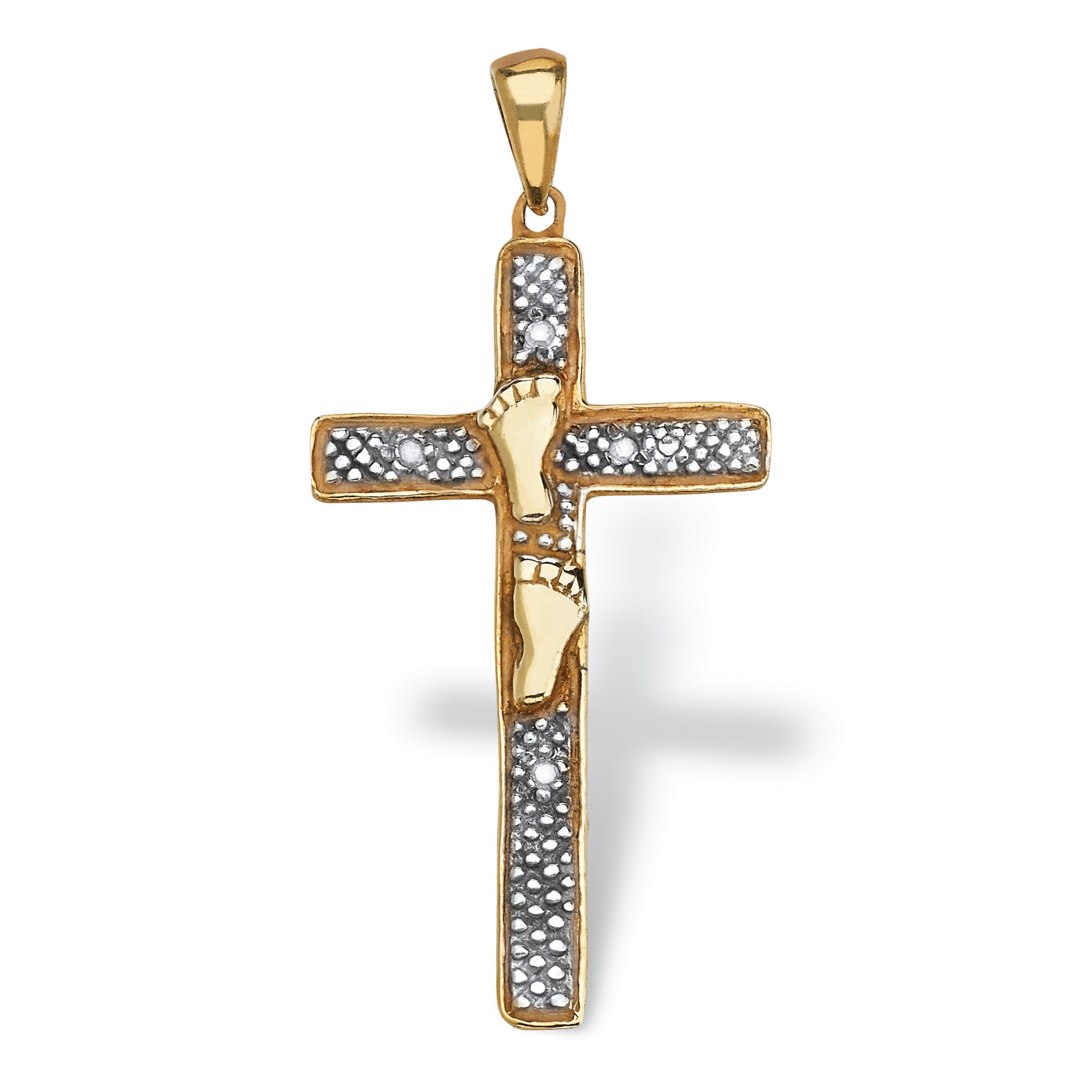 18k Gold over Sterling Silver Diamond Accent Footprints Cross Pendant