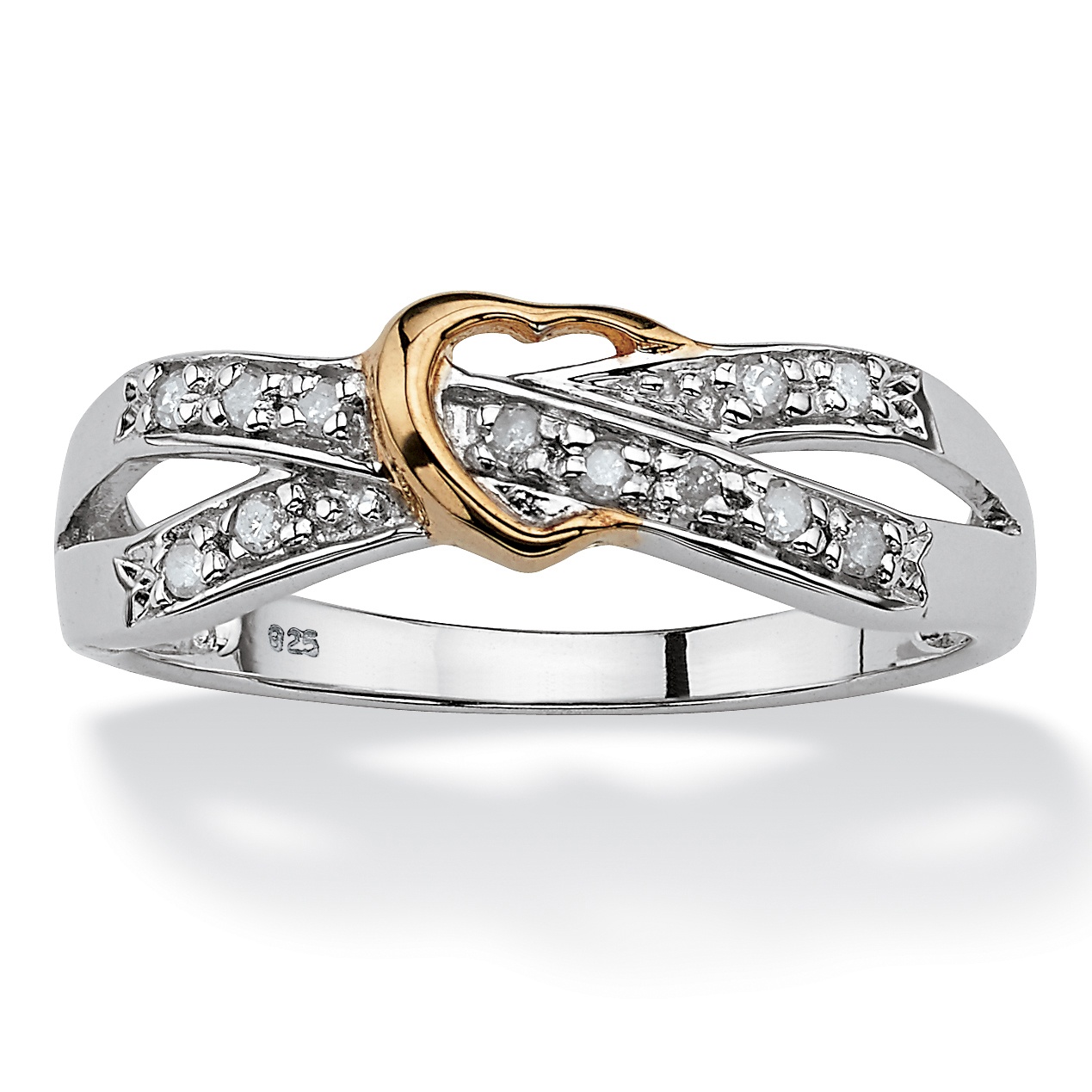 Platinum over SS Diamond Accent Crisscross Heart Women's Ring