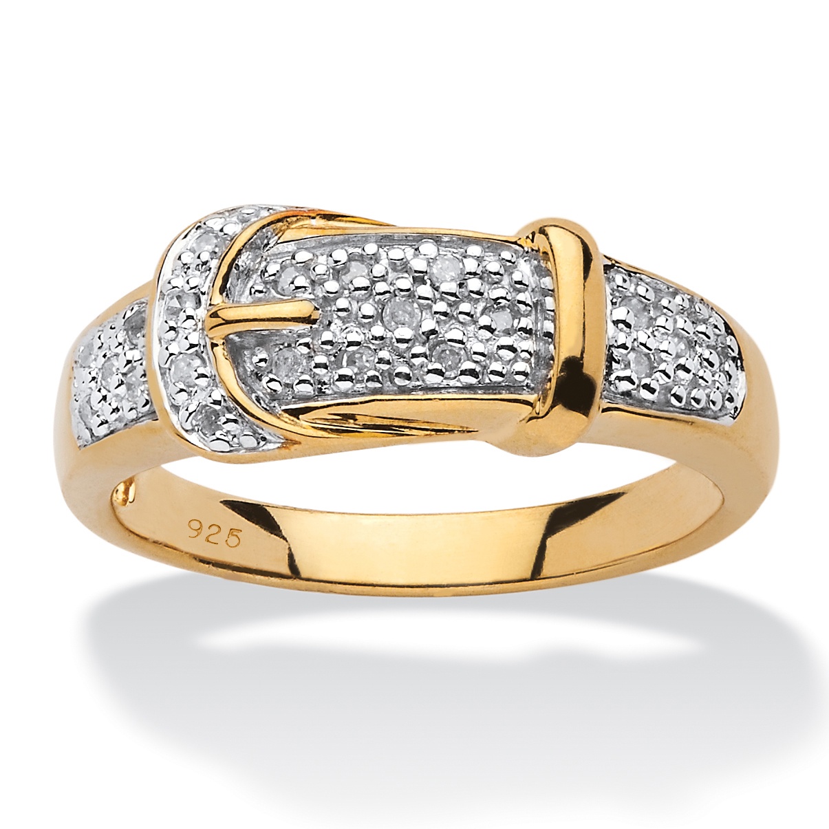 18k Gold Over Silver Diamond Women's Buckle Ring