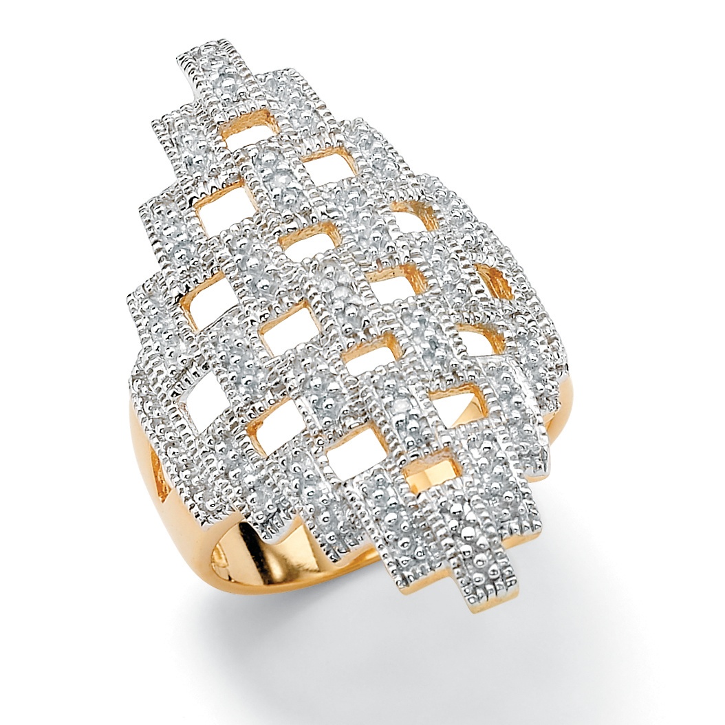 Tutone. 18k Gold over Sterling Silver Diamond Accent Checkered Ring