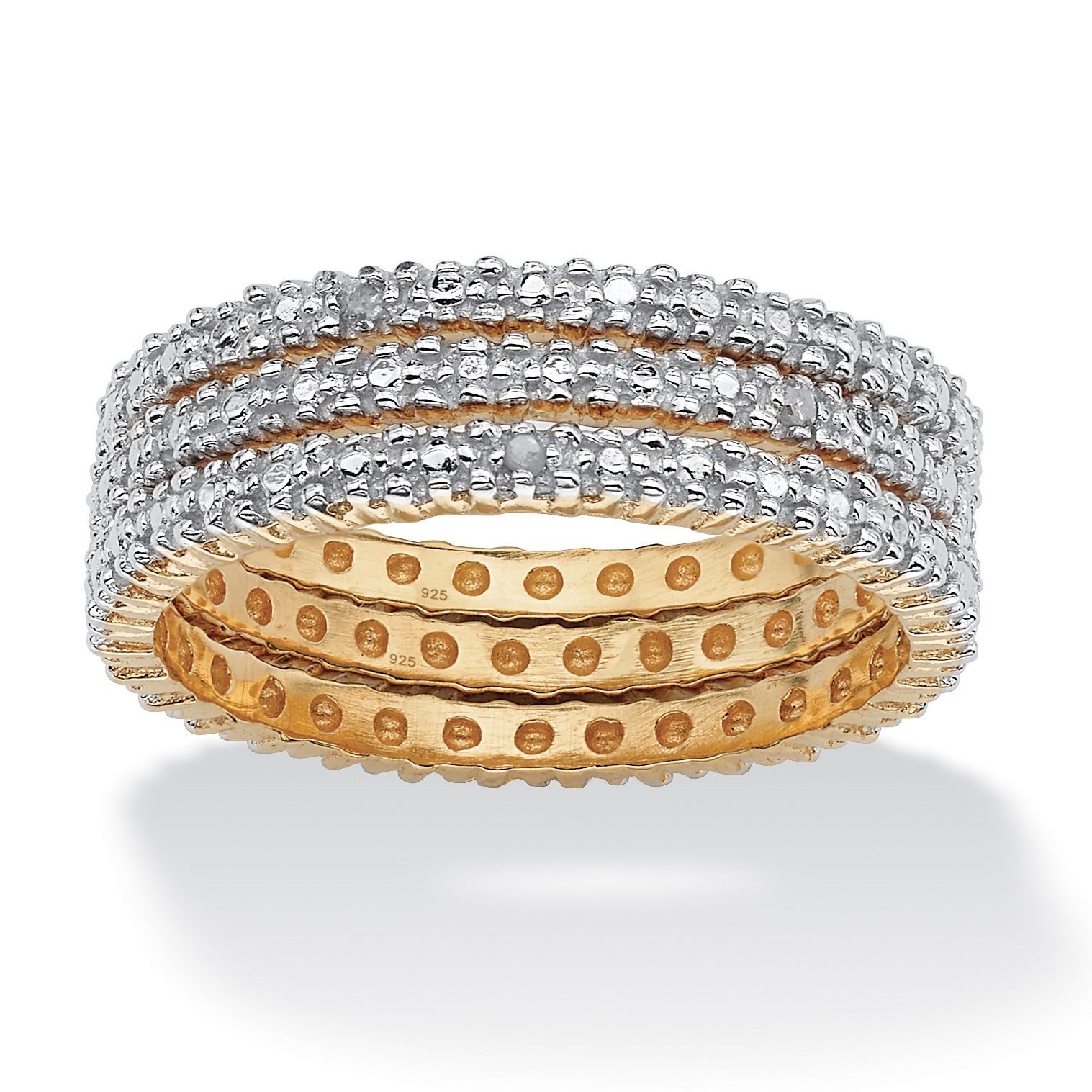 18k Gold over Sterling Silver Diamond Accent Eternity Band Ring Set