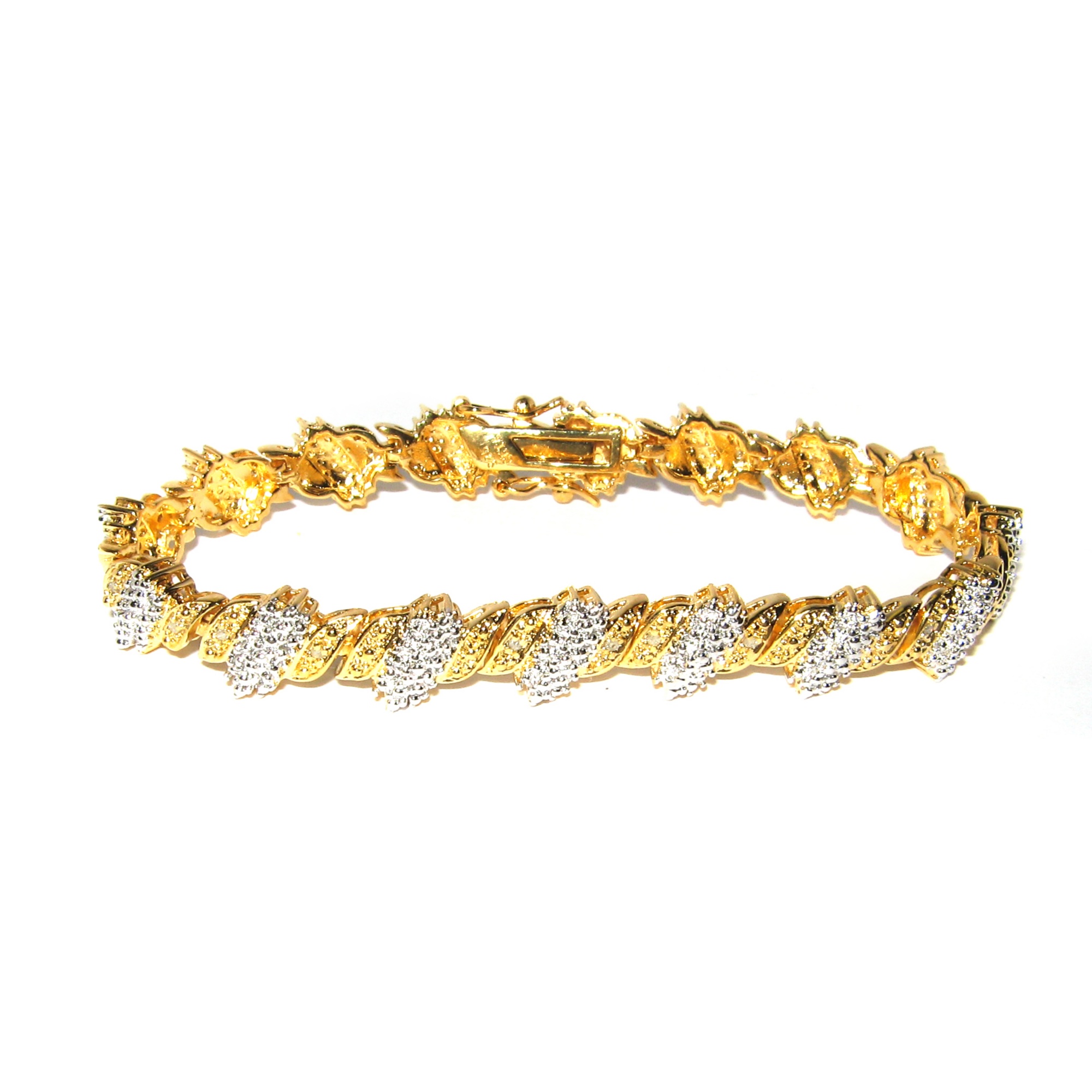 18K Gold over Sterling Silver Diamond Wave-Link Bracelet