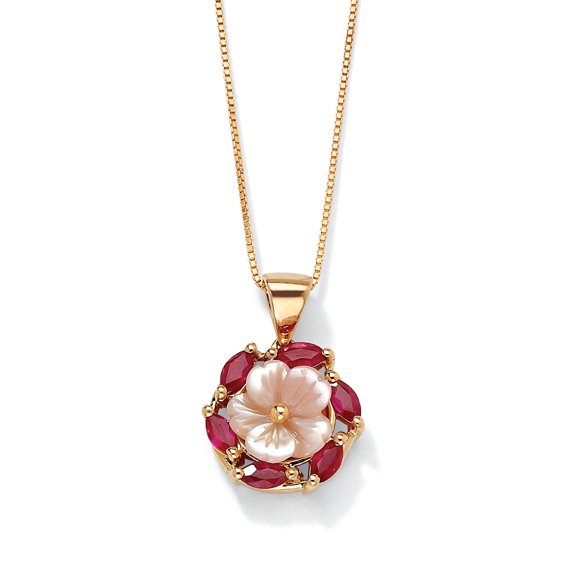 Pink Mother-of-Pearl and Ruby Pendant 18k Gold Over Sterling Silver