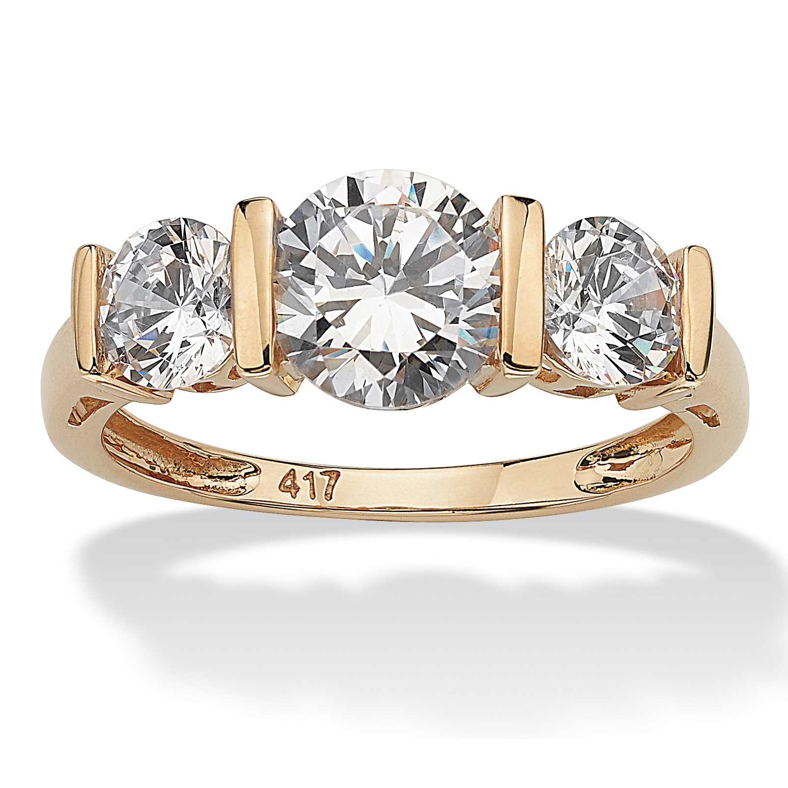 10k Gold Three-Stone DiamonUltra Cubic Zirconia Women's Ring