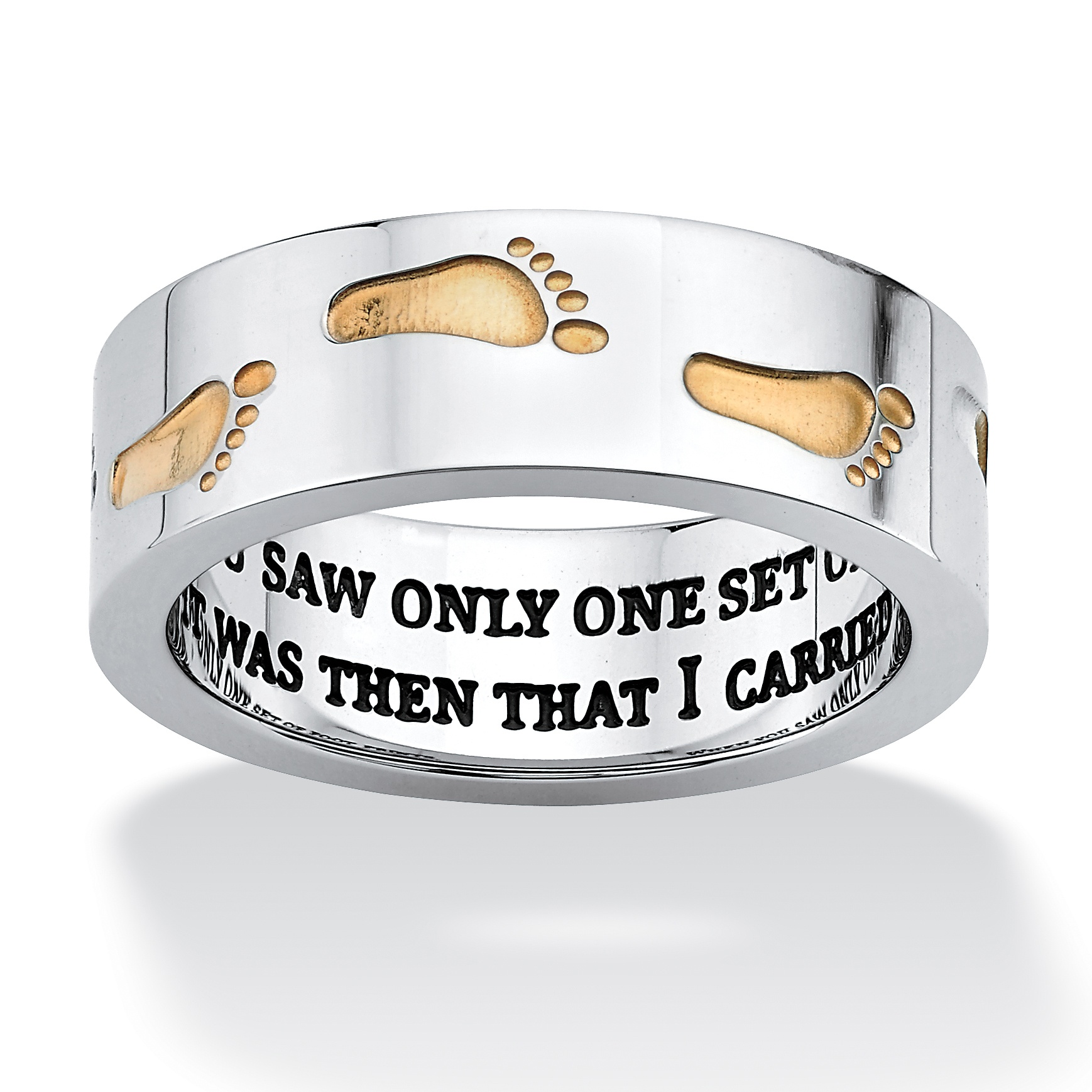 Stainless Steel/Sterling Tutone "Footprints in the Sand" Ring