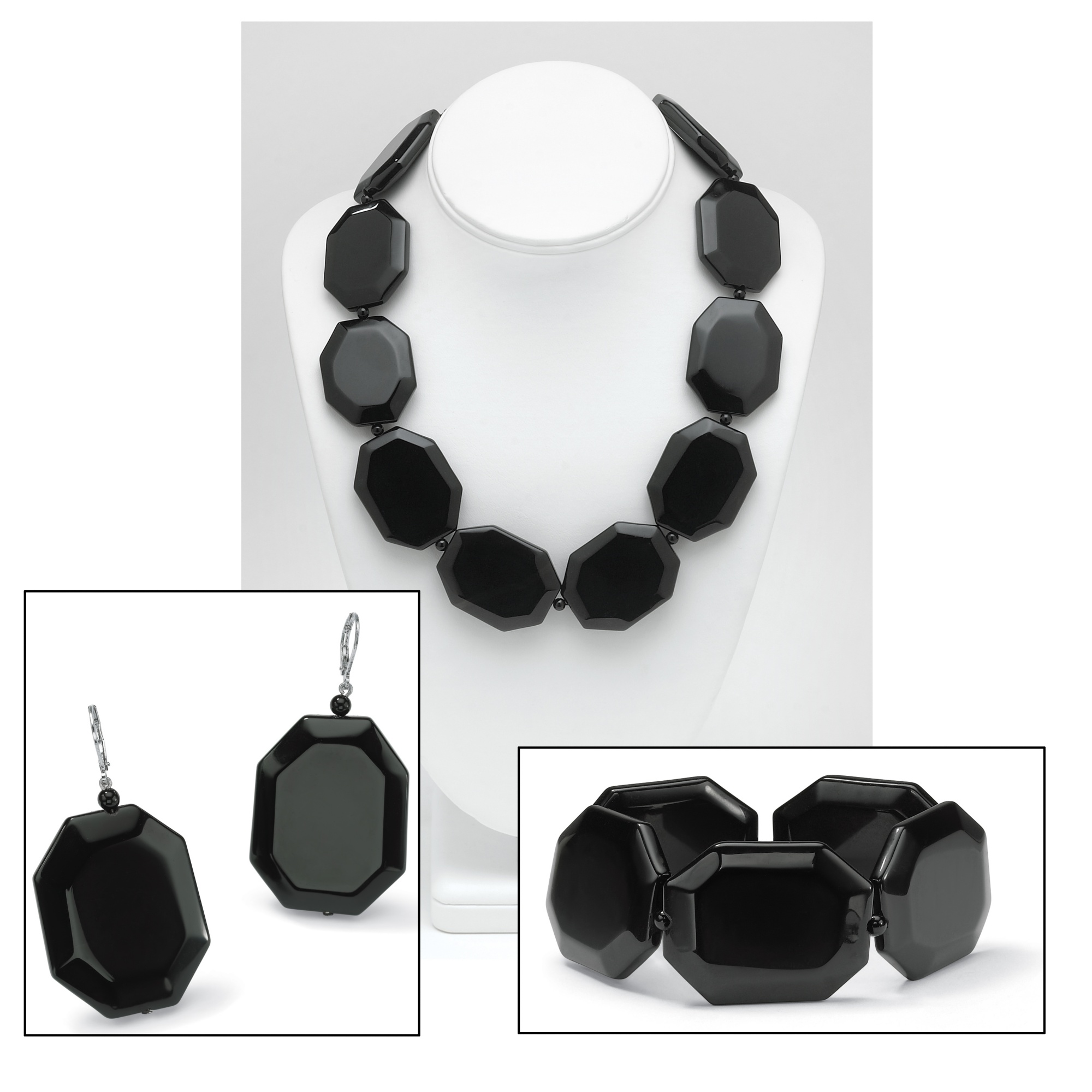 Silvertone Onyx Women's Jewelry Set