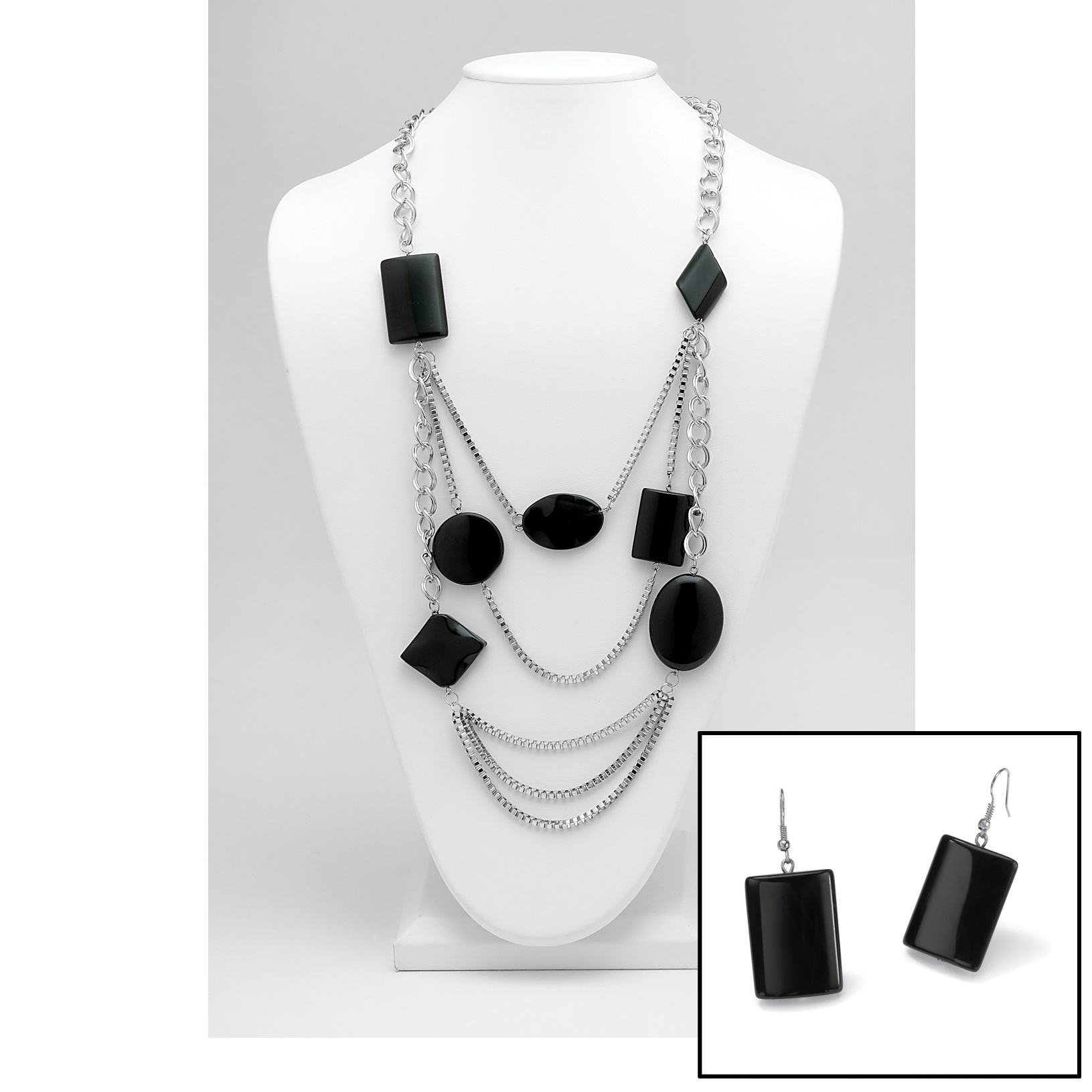 Silvertone Women's Geometric Onyx Jewelry Set
