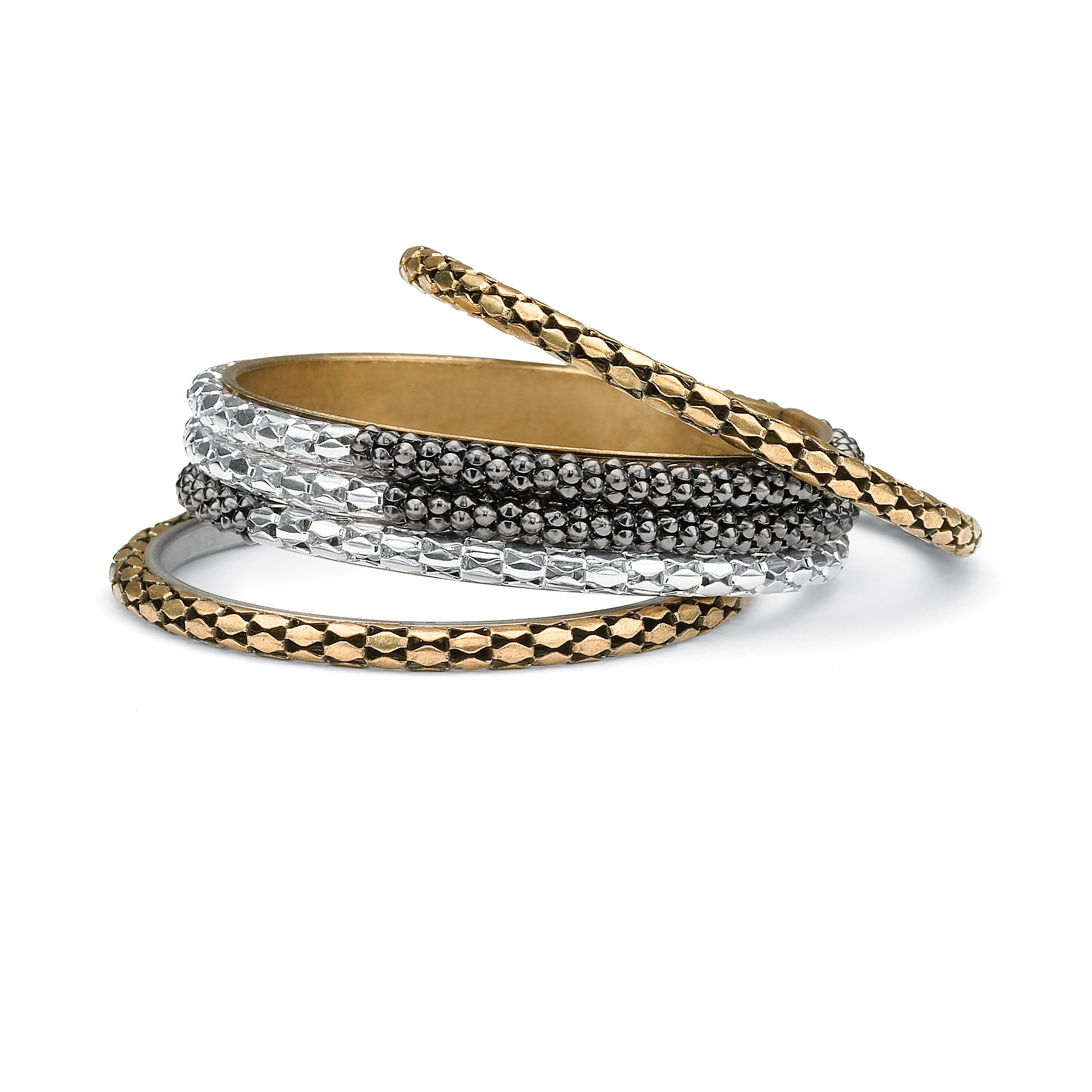 Tritone Set of Three Designer-Inspired Bangle Bracelets