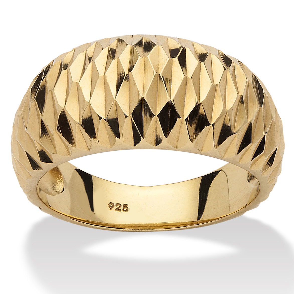 18k Gold Over Sterling Silver Diamond-Cut Ring