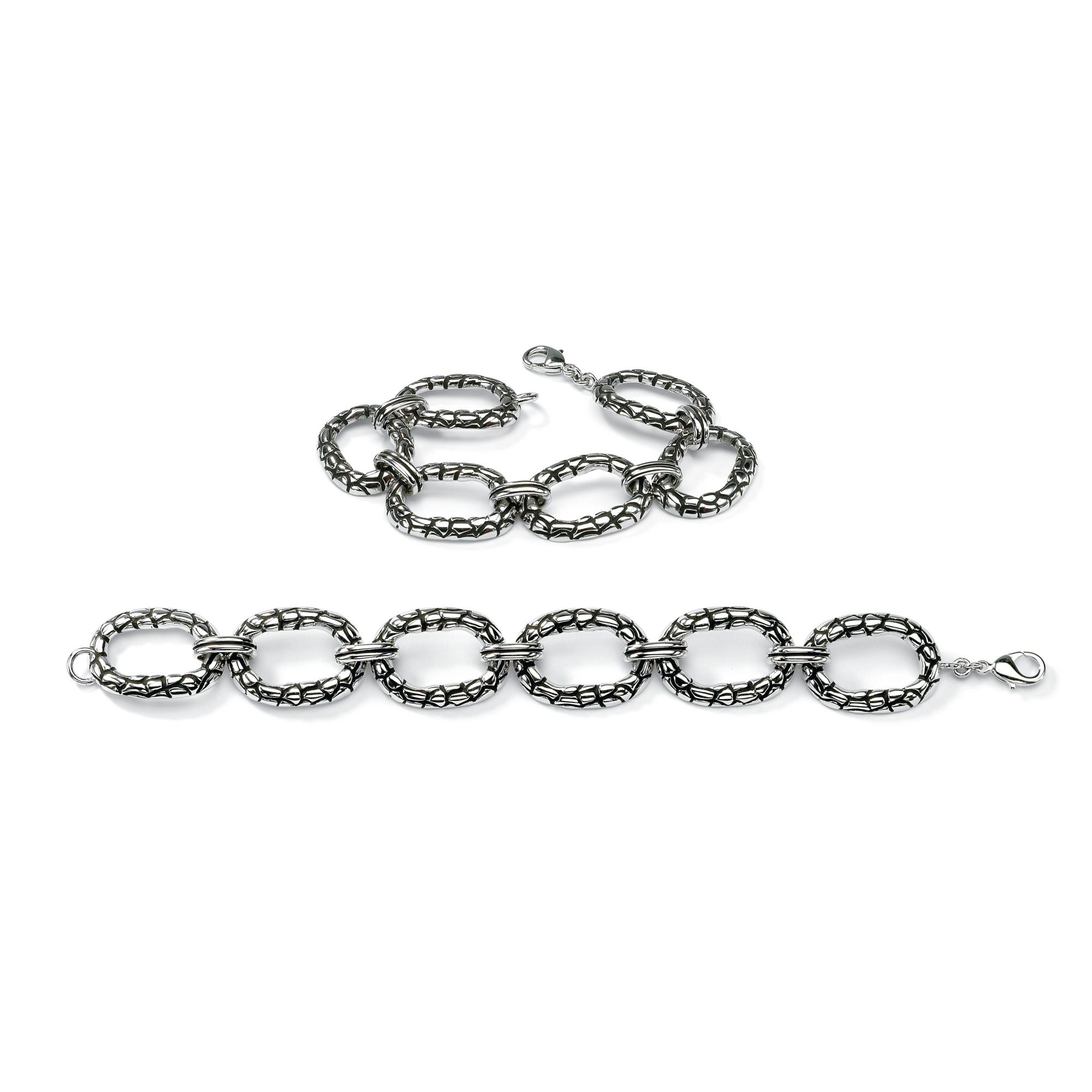 Silvertone Oval-Link Designer-Style Textured Women's Bracelet