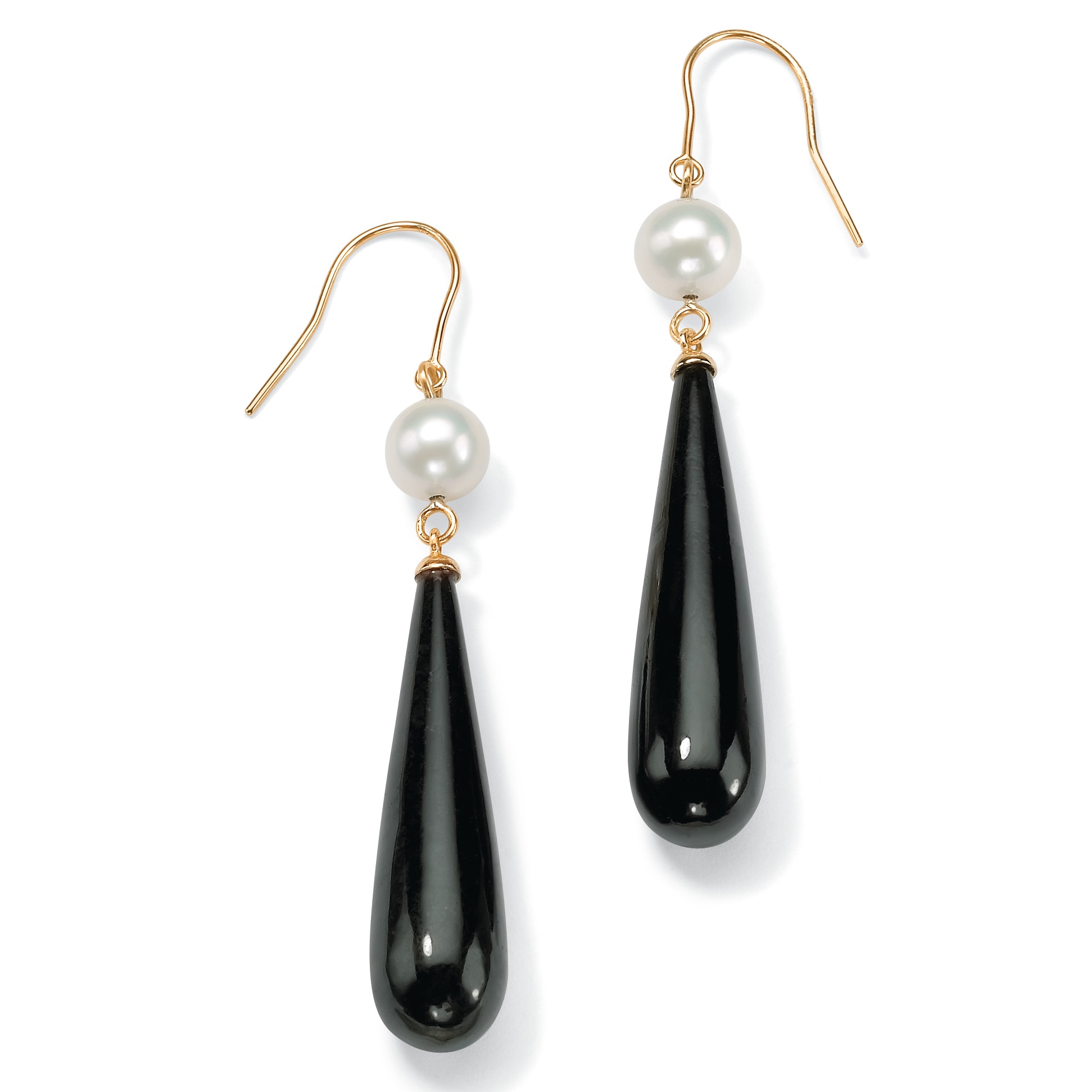 14K Gold Jade Black/Cultured Freshwater Pearl Pierced Earrings