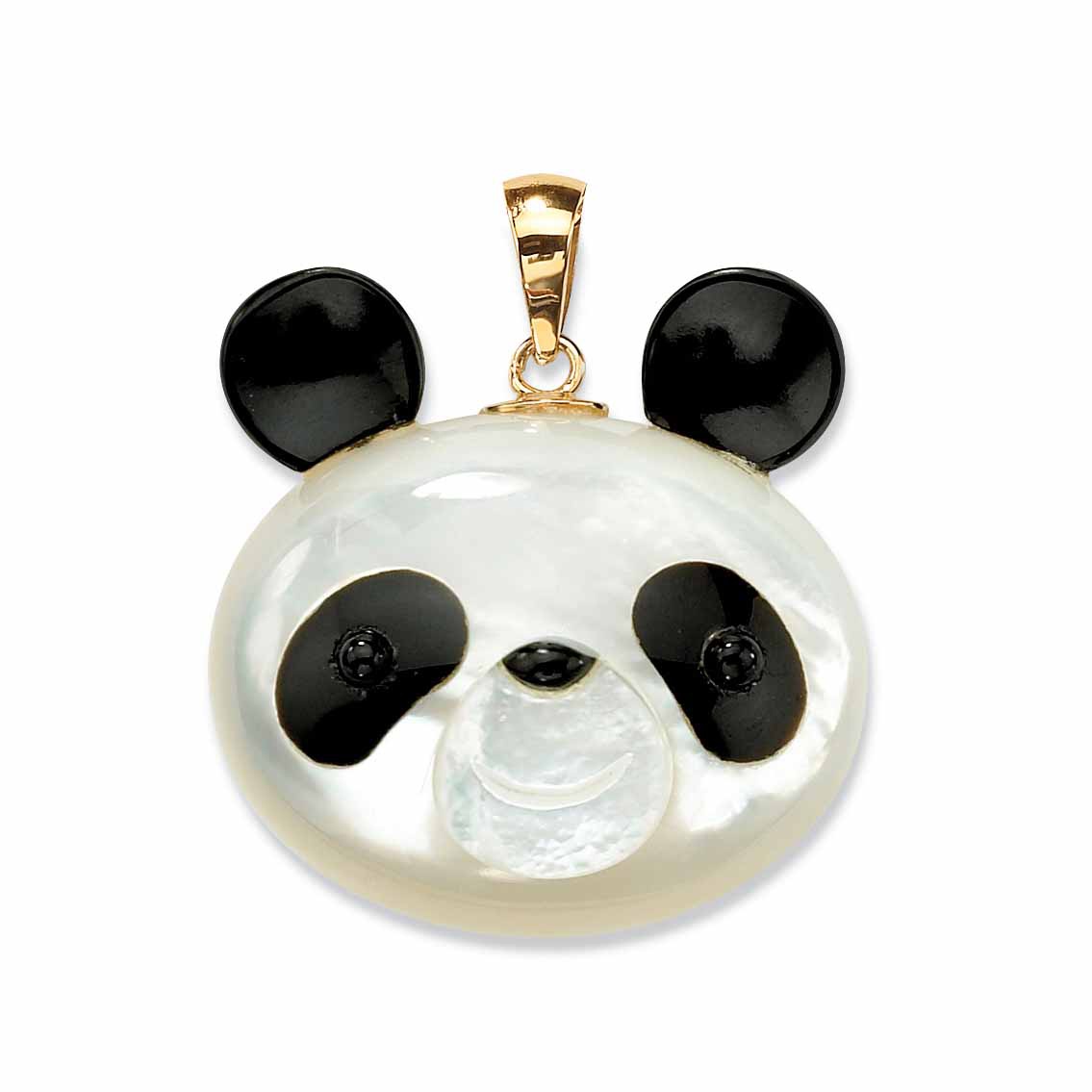 14k Gold Mother-of-Pearl and Reconstituted Onyx Panda Bear Pendant