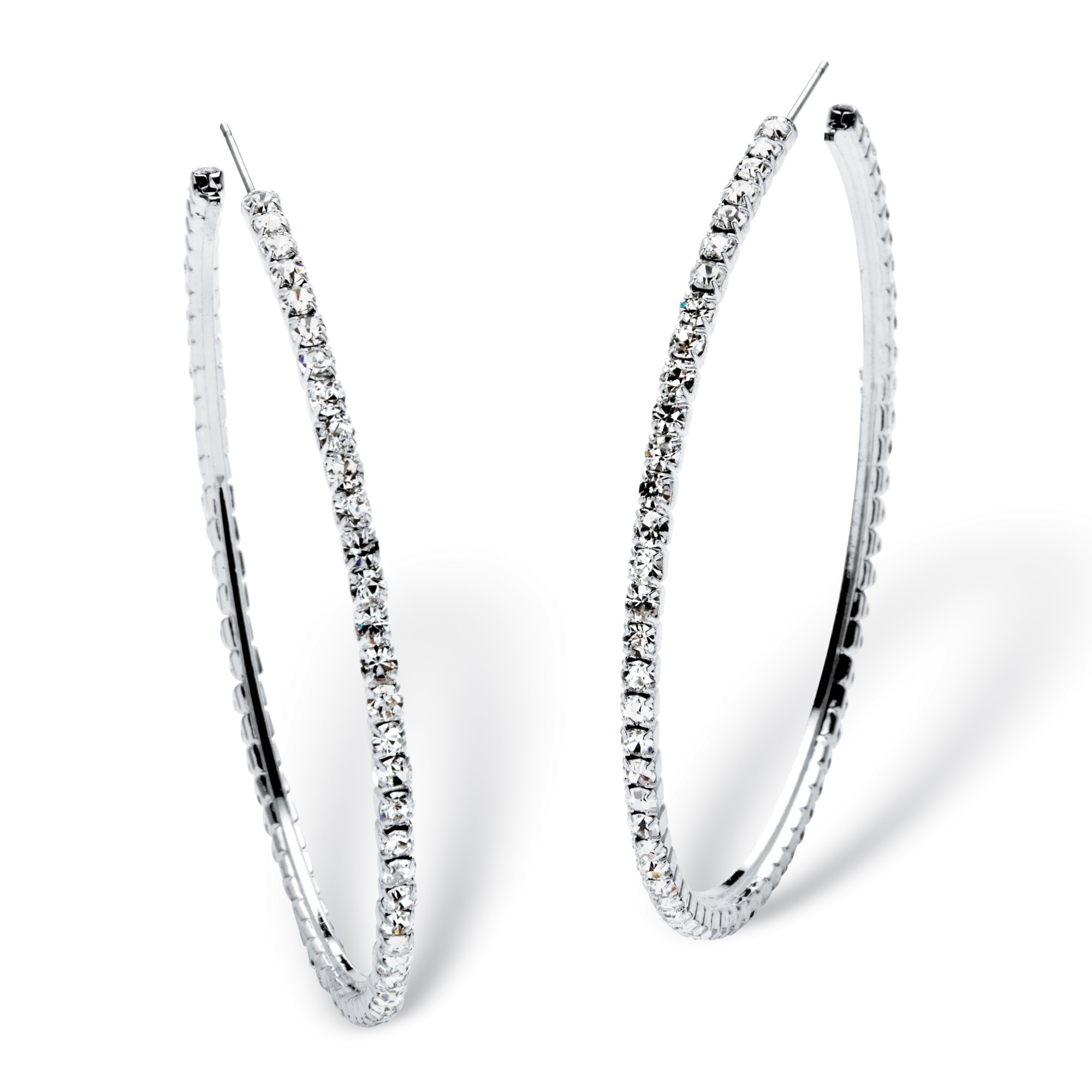 Silvertone Crystal Hoop Pierced Earrings