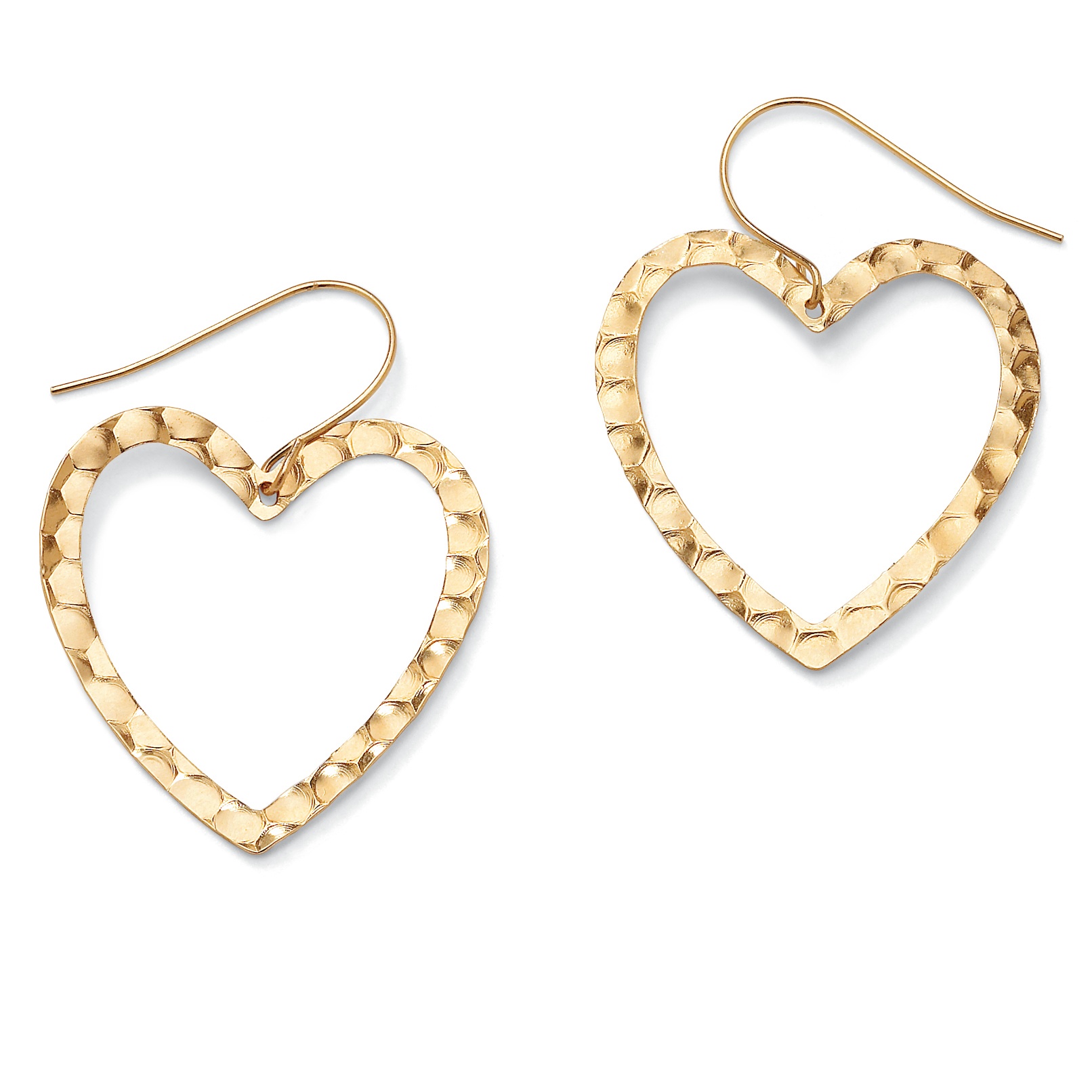 10K Gold Tailored Hammered-Style Heart Pierced Earrings